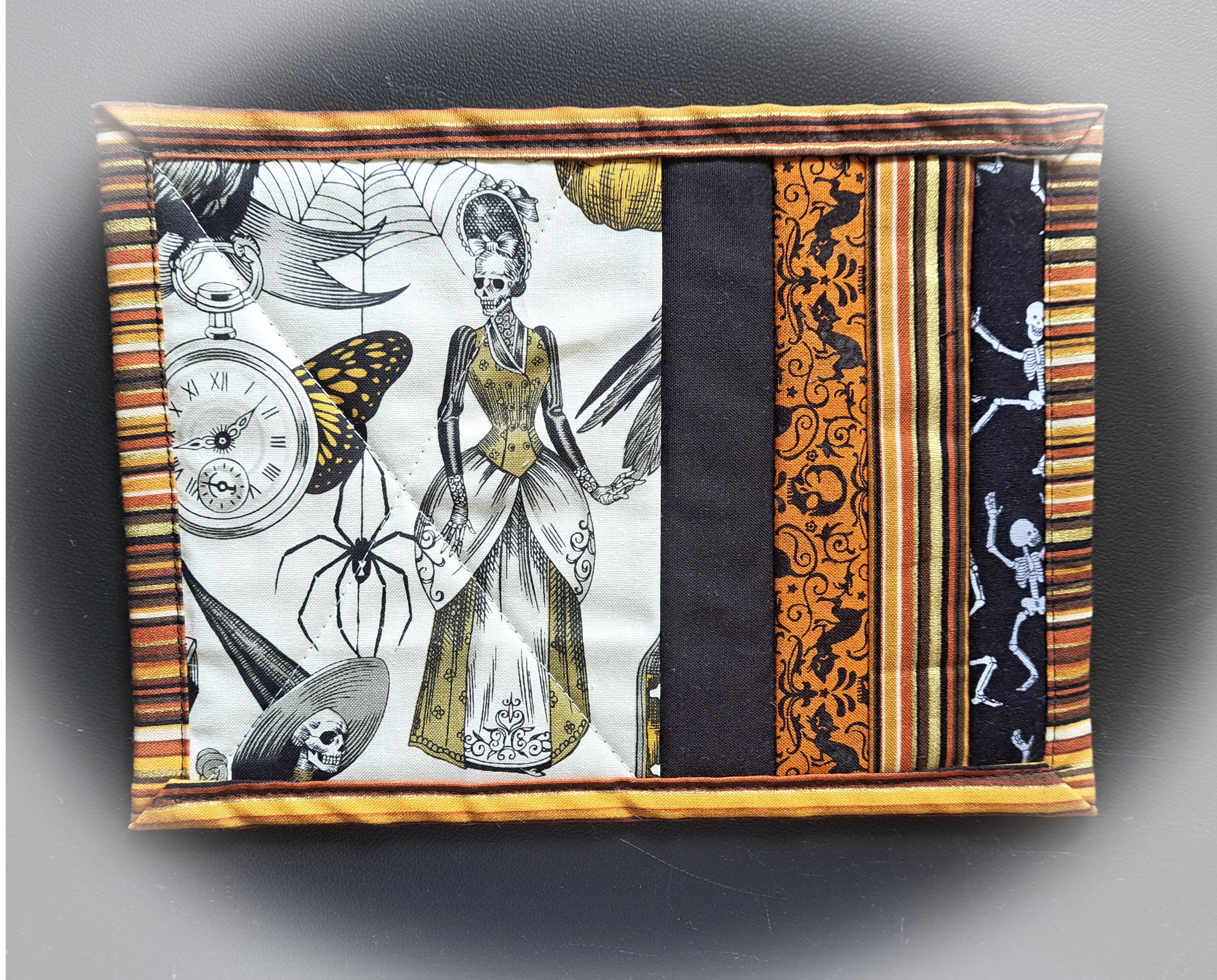 Handcrafted Halloween-Themed Skeleton Witch Quilted Mug Rug - Set of 2