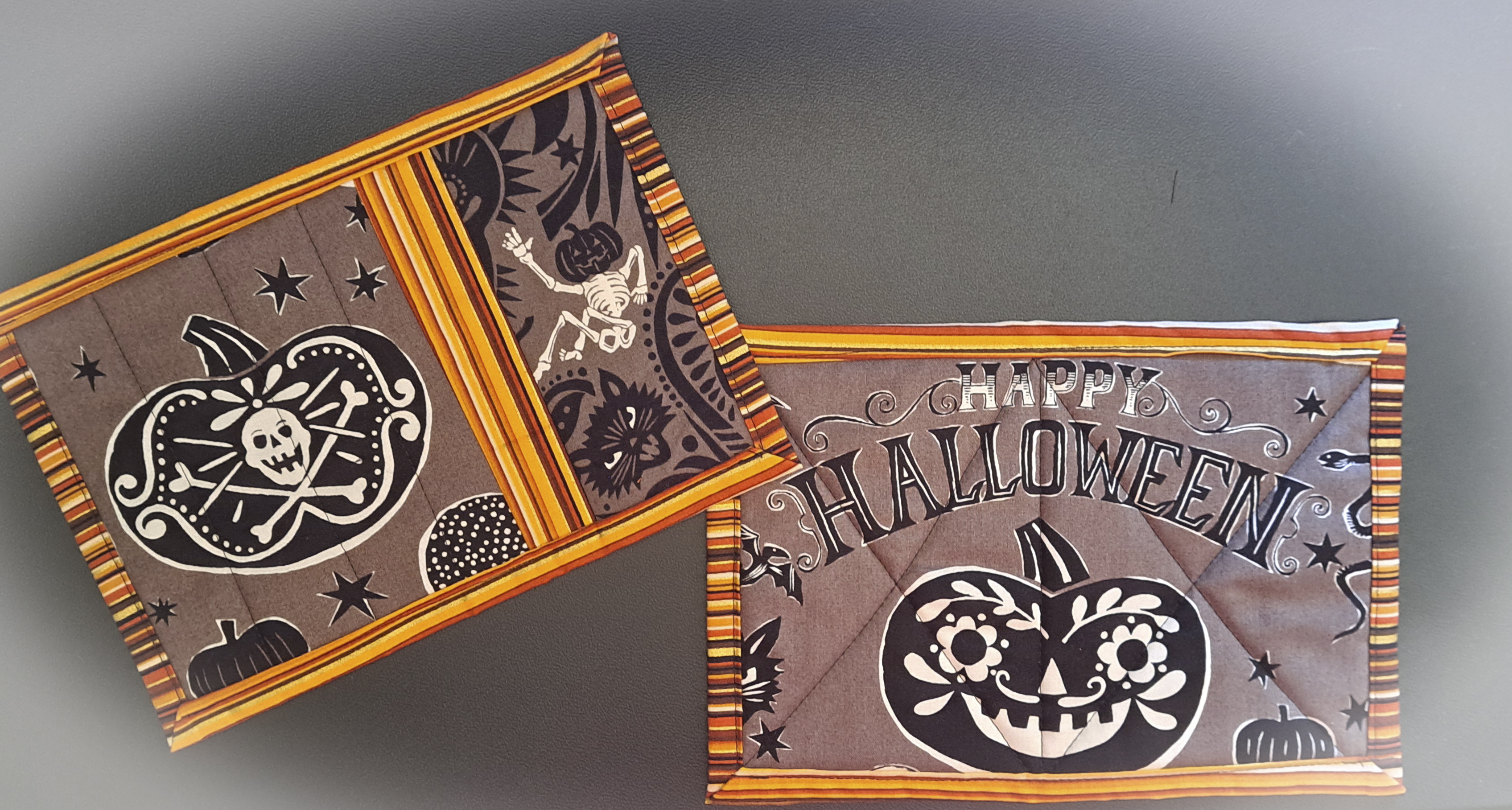 Set of 2 Handmade Halloween Pumpkin Mug Rug 