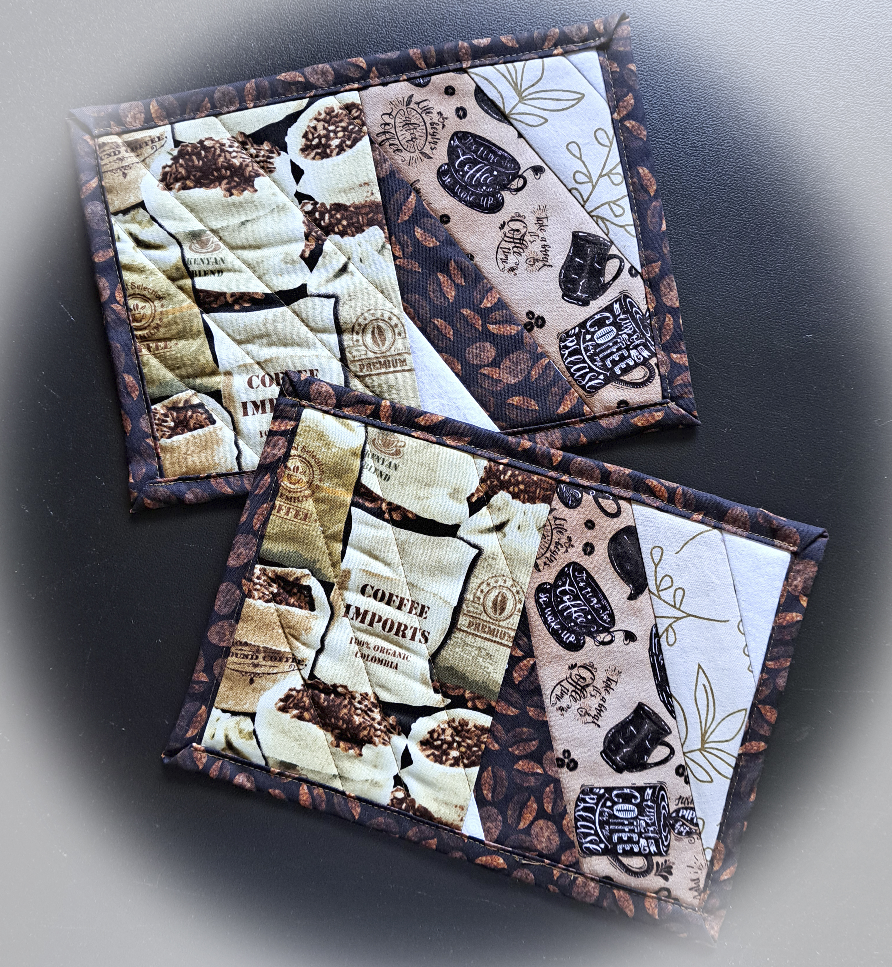 Handmade Coffee Lover's Quilted Mug Rug - Set of 2