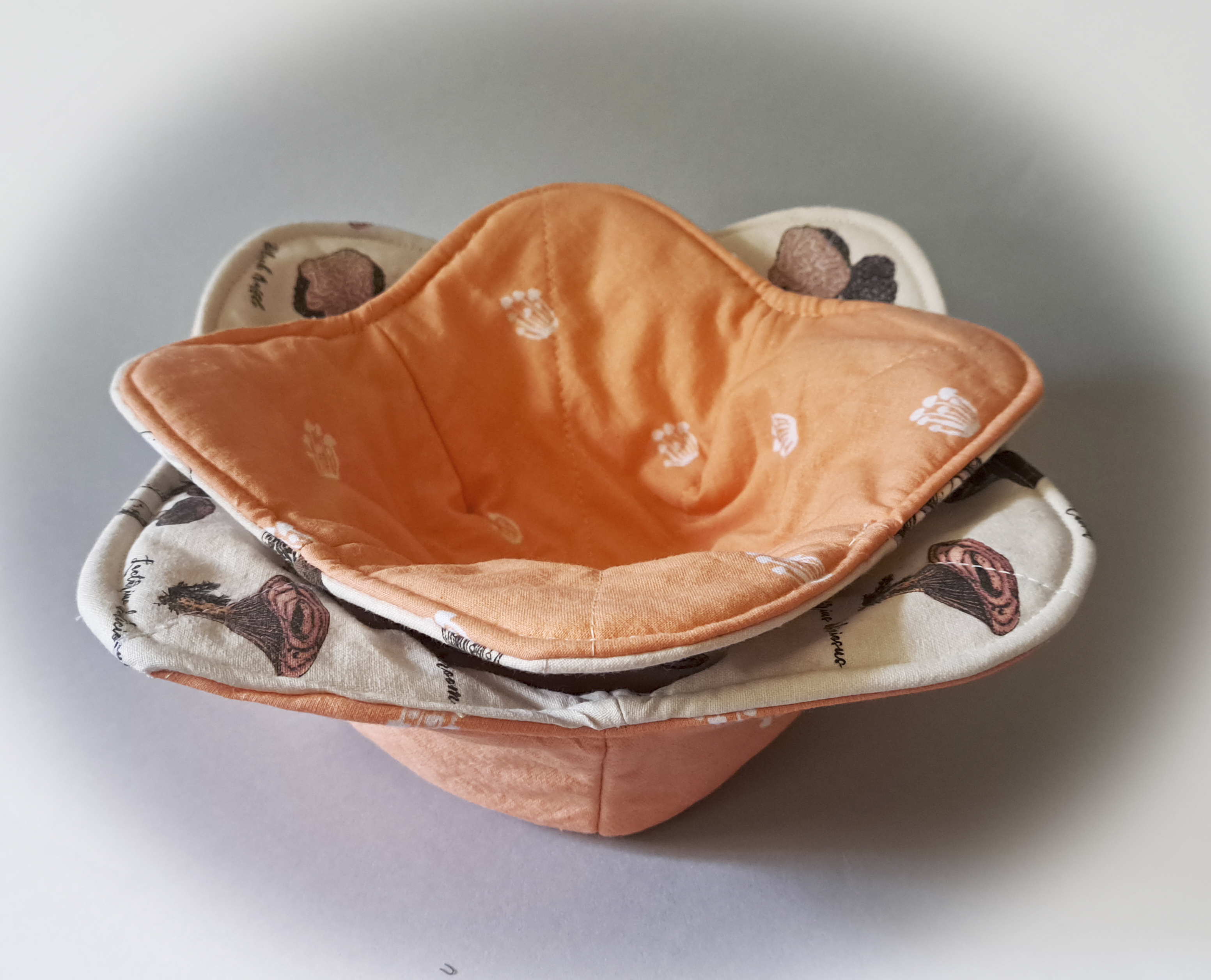Handmade Fabric Bowl Cozy - Set of 2 in Mushroom Prints