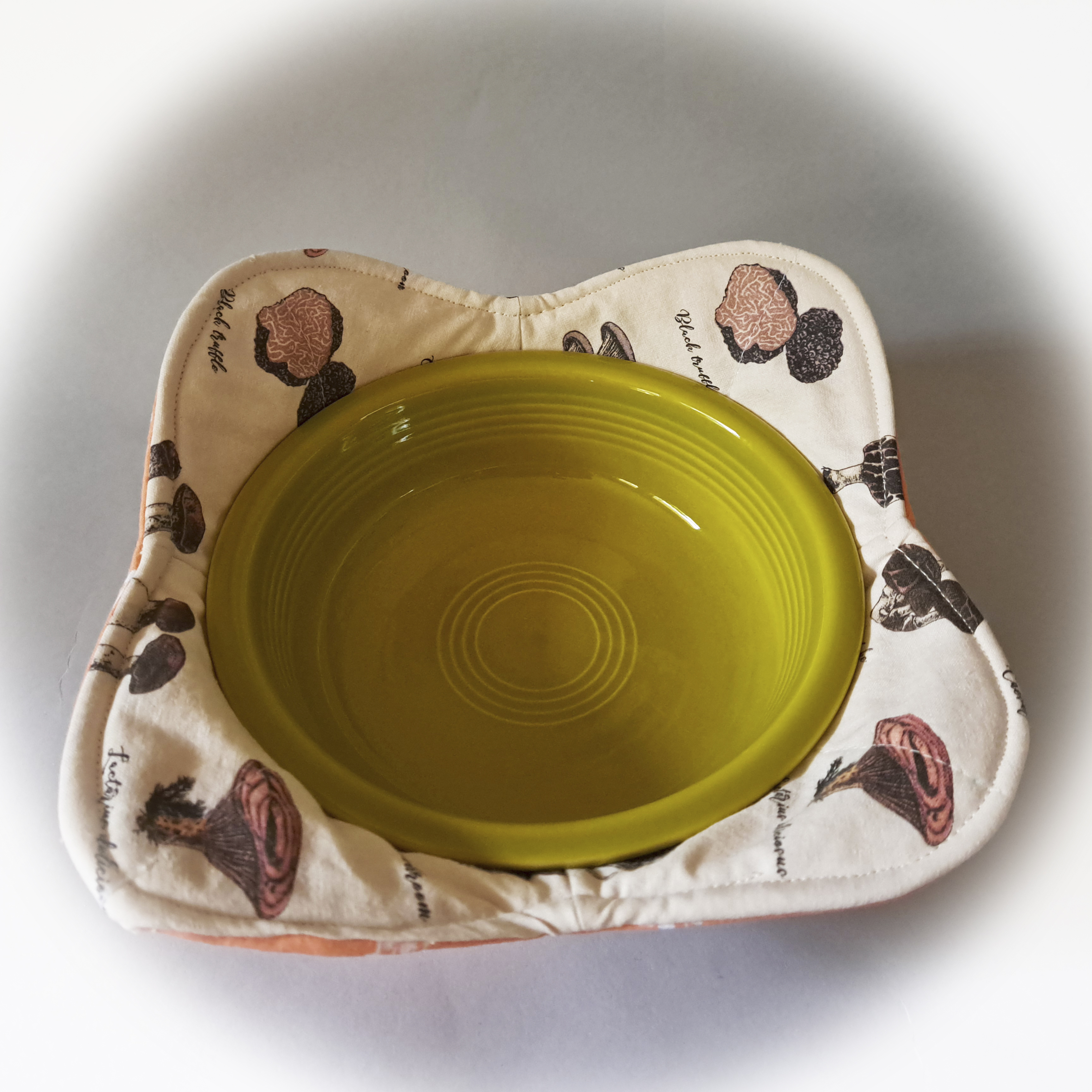 Handmade Fabric Bowl Cozy - Set of 2 in Mushroom Prints