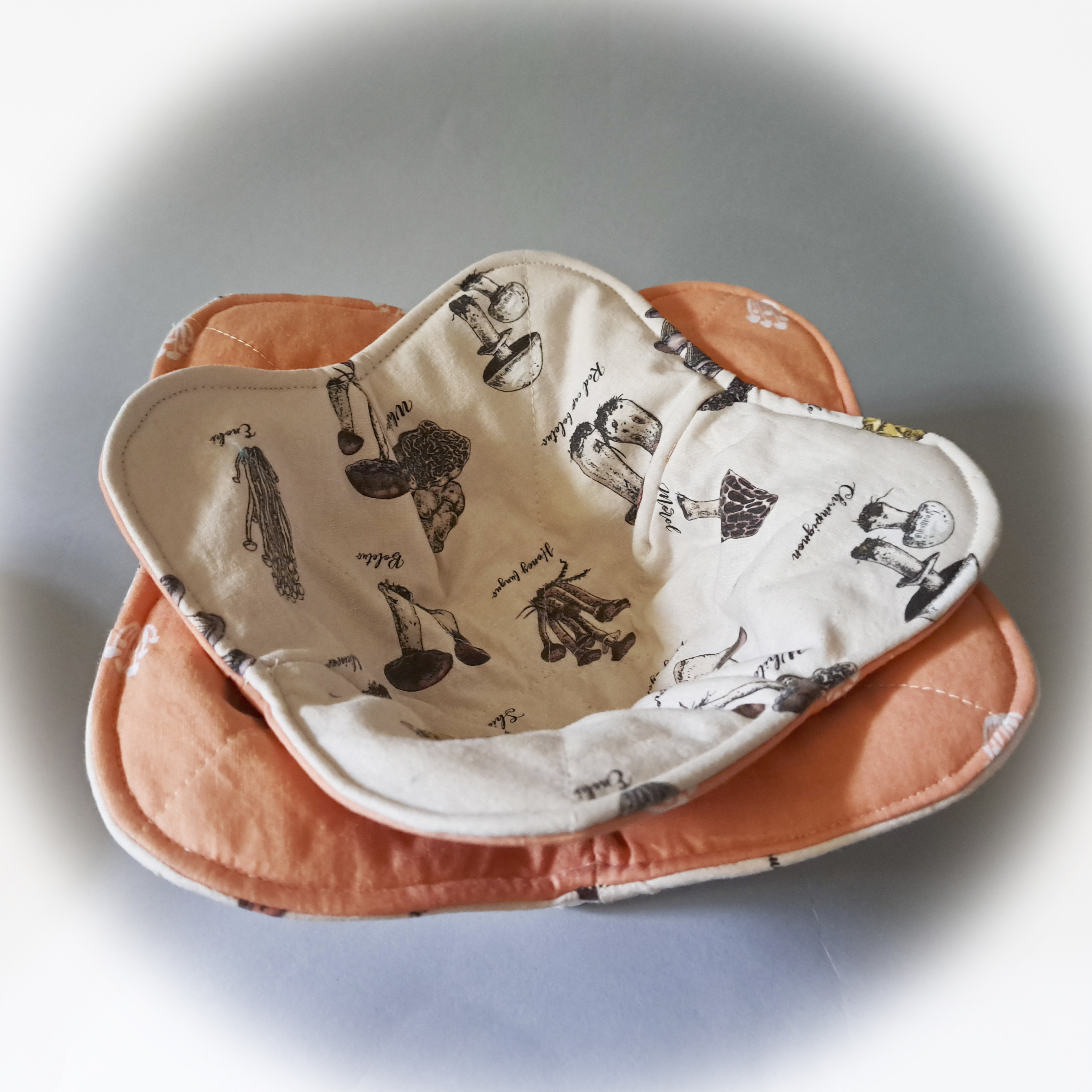 Handmade Fabric Bowl Cozy - Set of 2 in Mushroom Prints