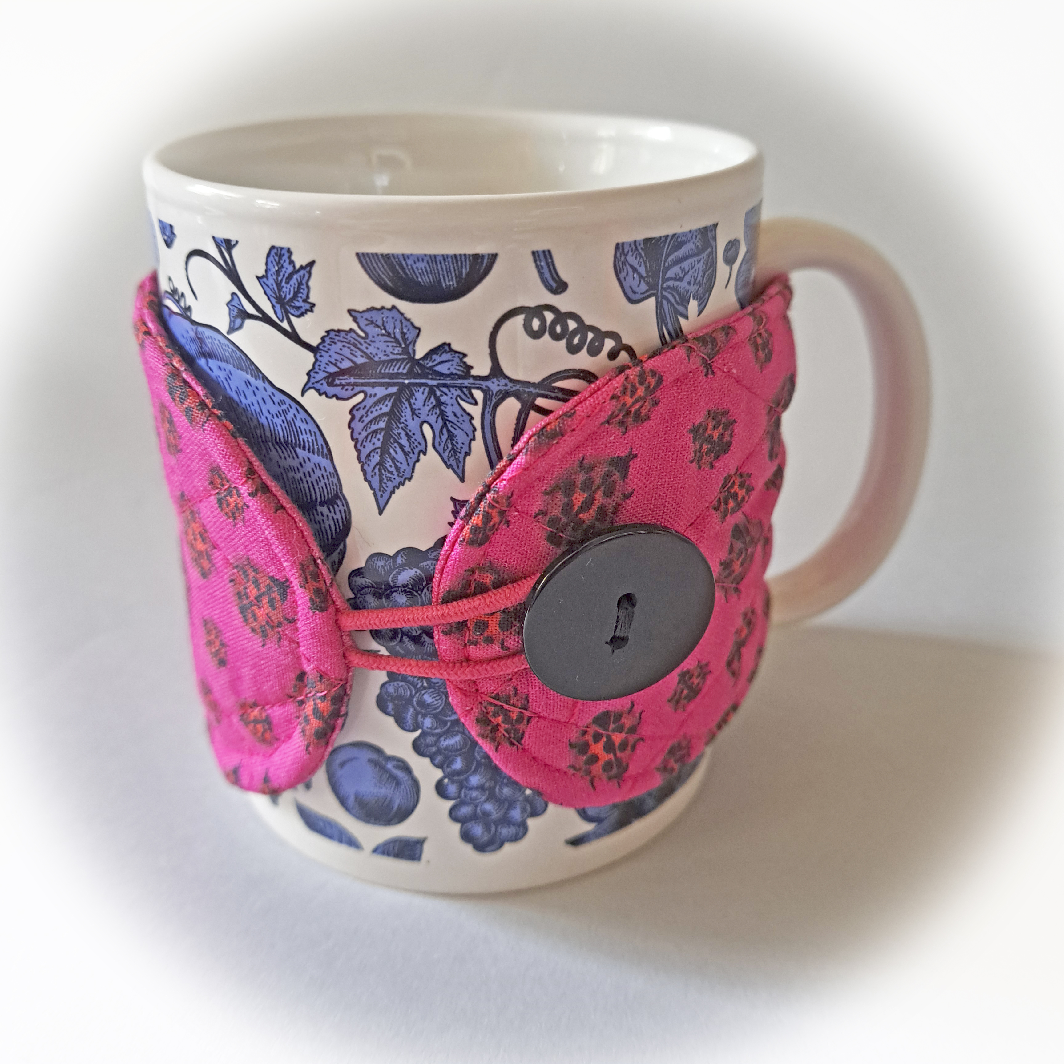 Handmade Reusable Cup Sleeve/Mug Cozy in a Pink Ladybug Fabric