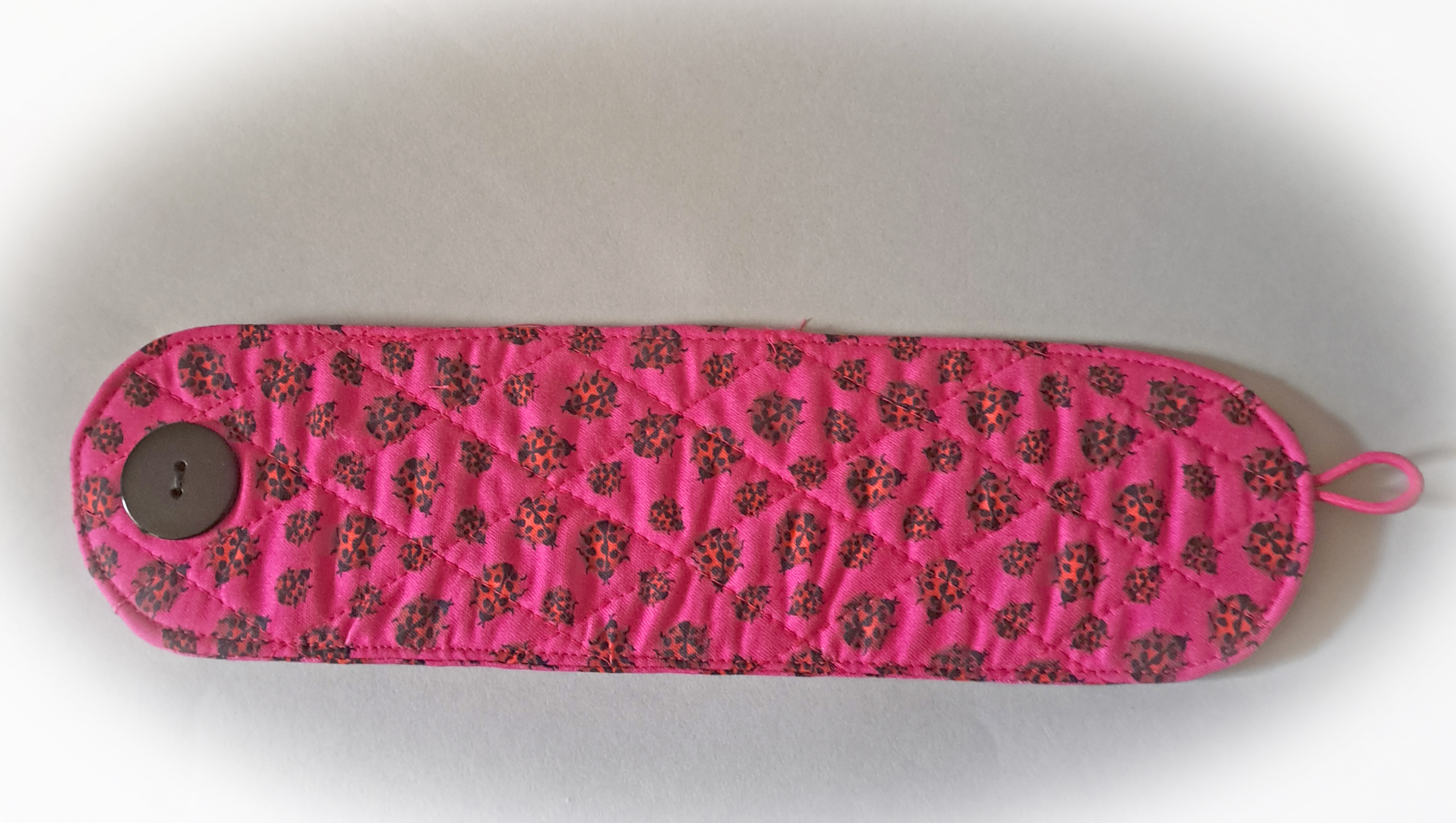 Handmade Reusable Cup Sleeve/Mug Cozy in a Pink Ladybug Fabric