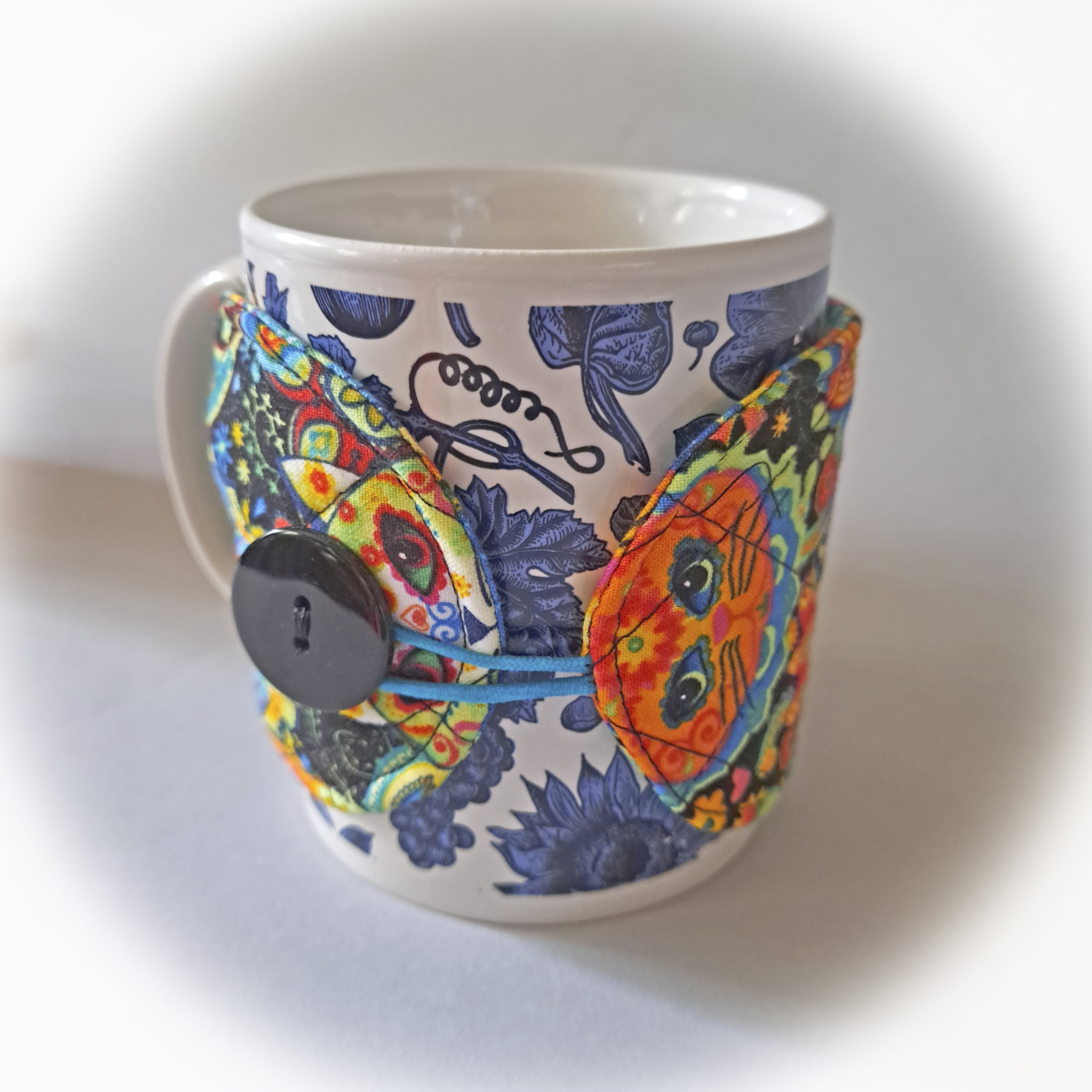 Handmade Reusable Cup Sleeve/Mug Cozy in a Colorful Cats Fabric