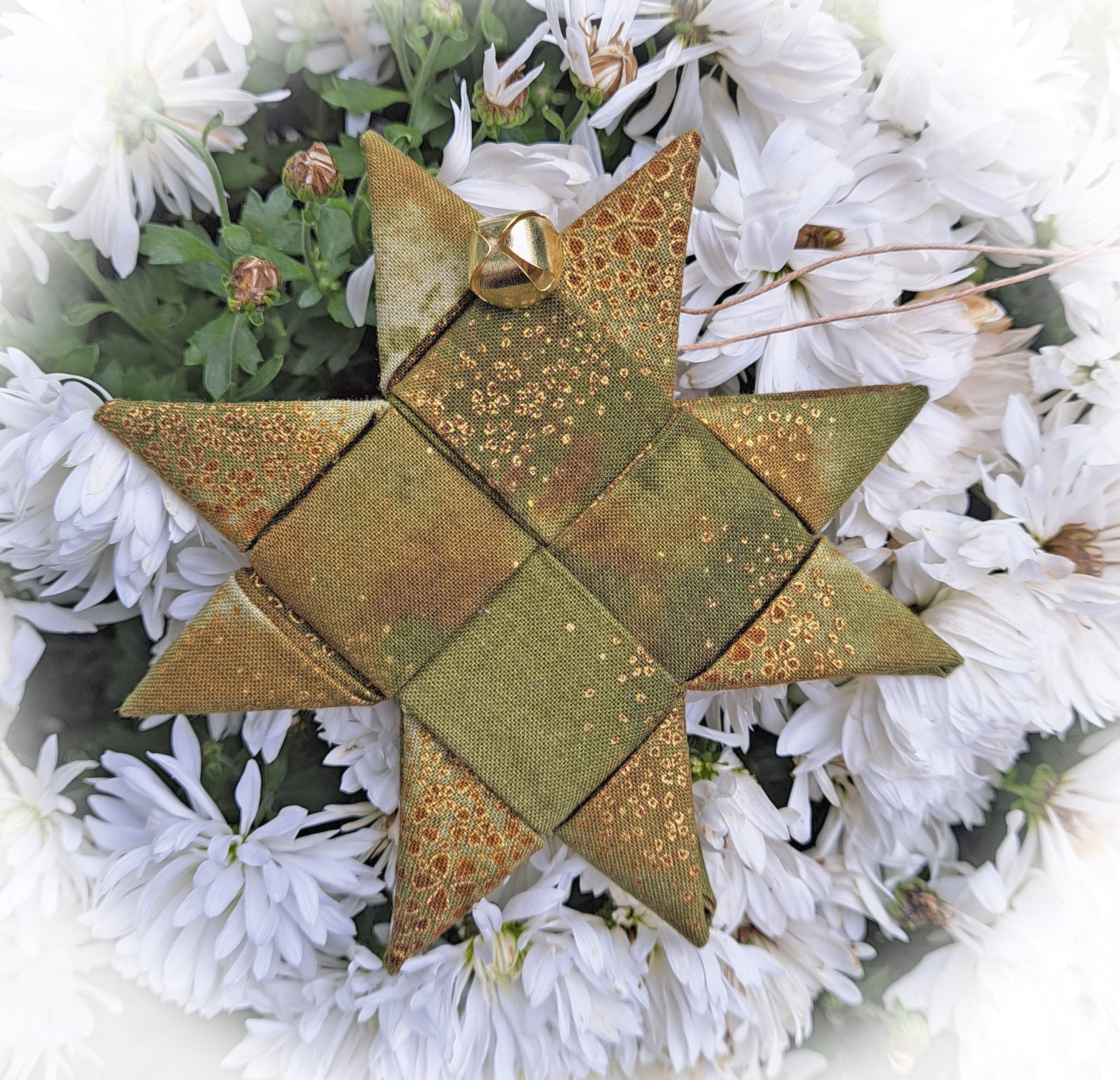 Handcrafted Green and Gold Fabric Scandinavian Star Ornament