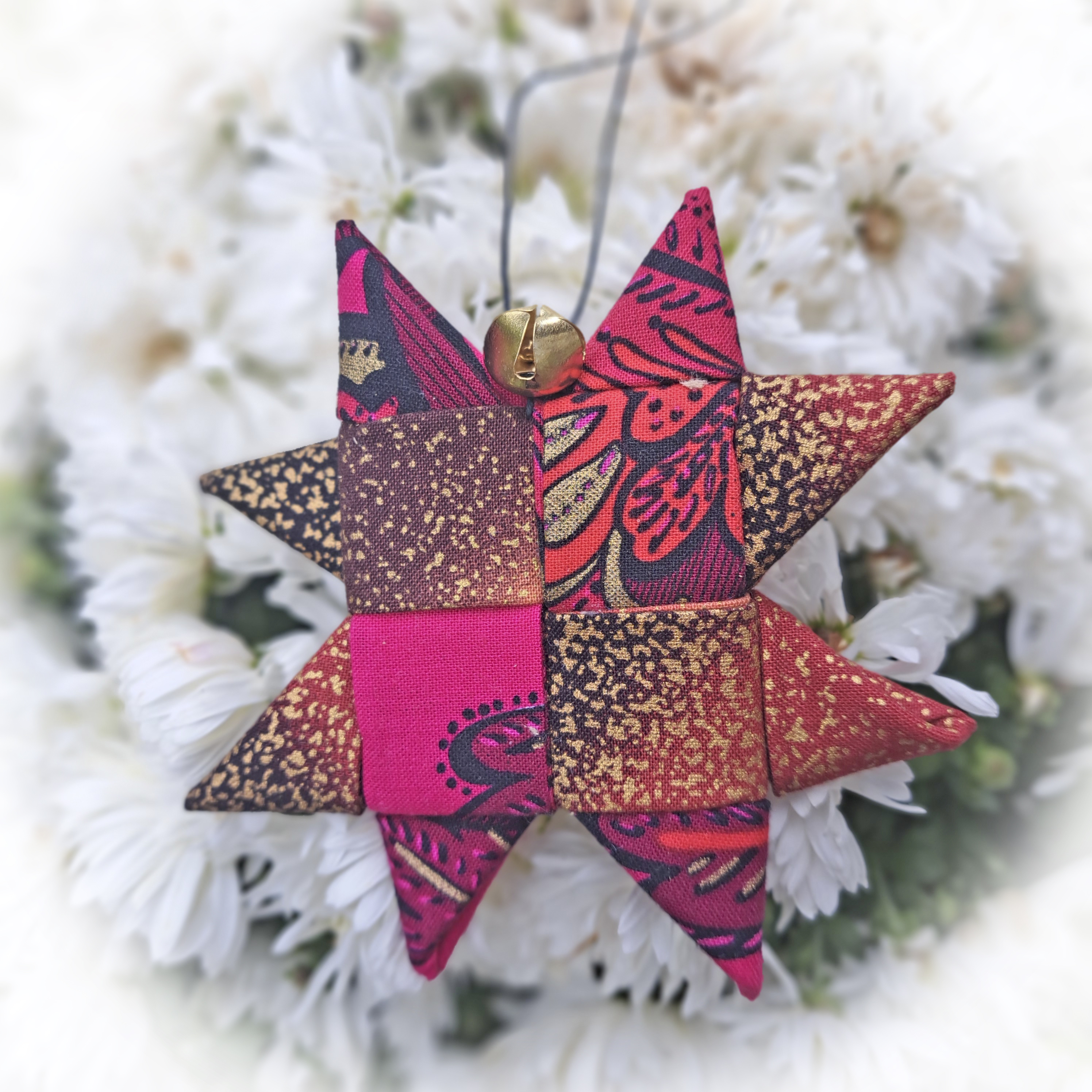 Handmade Red and Gold Fabric Scandinavian Star Ornament