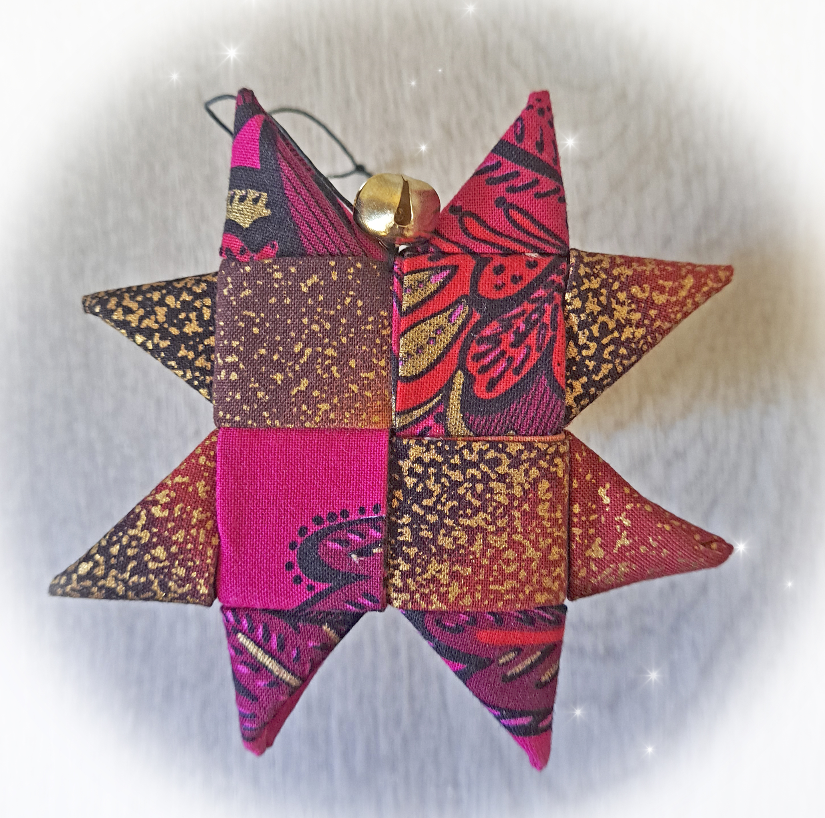 Handmade Red and Gold Fabric Scandinavian Star Ornament