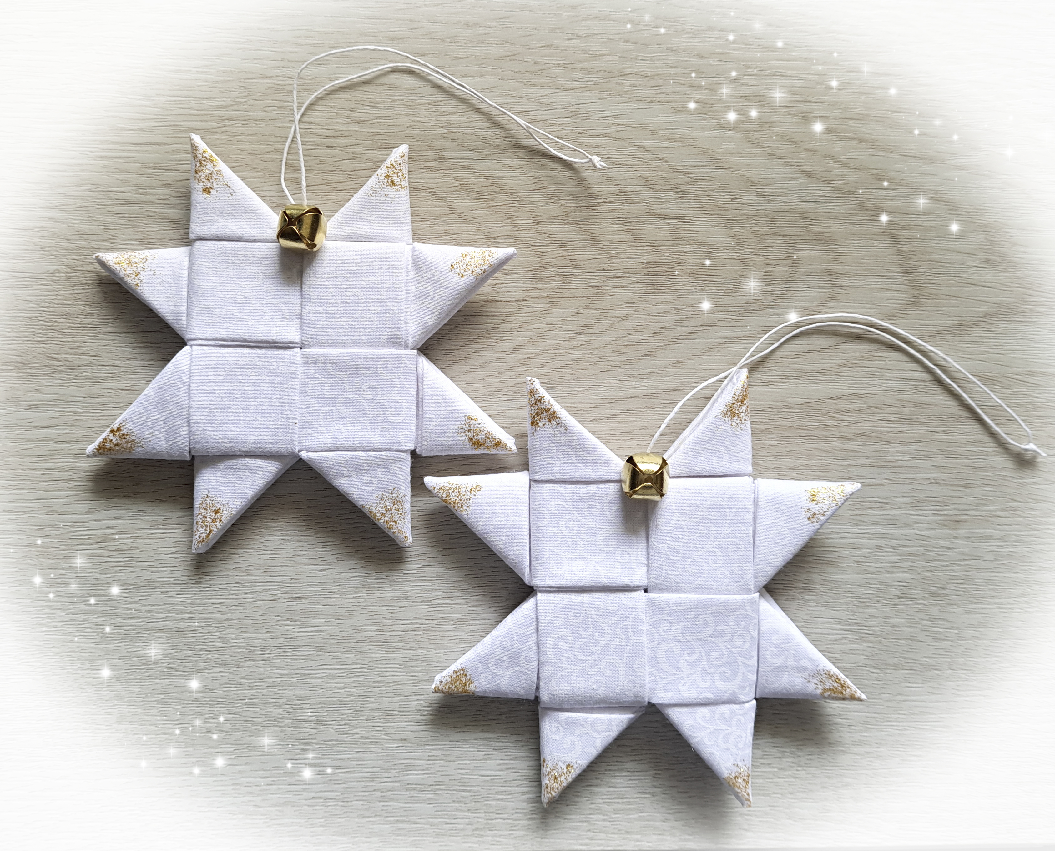 Handmade White Scandinavian Fabric Star Ornament with Gold Tips