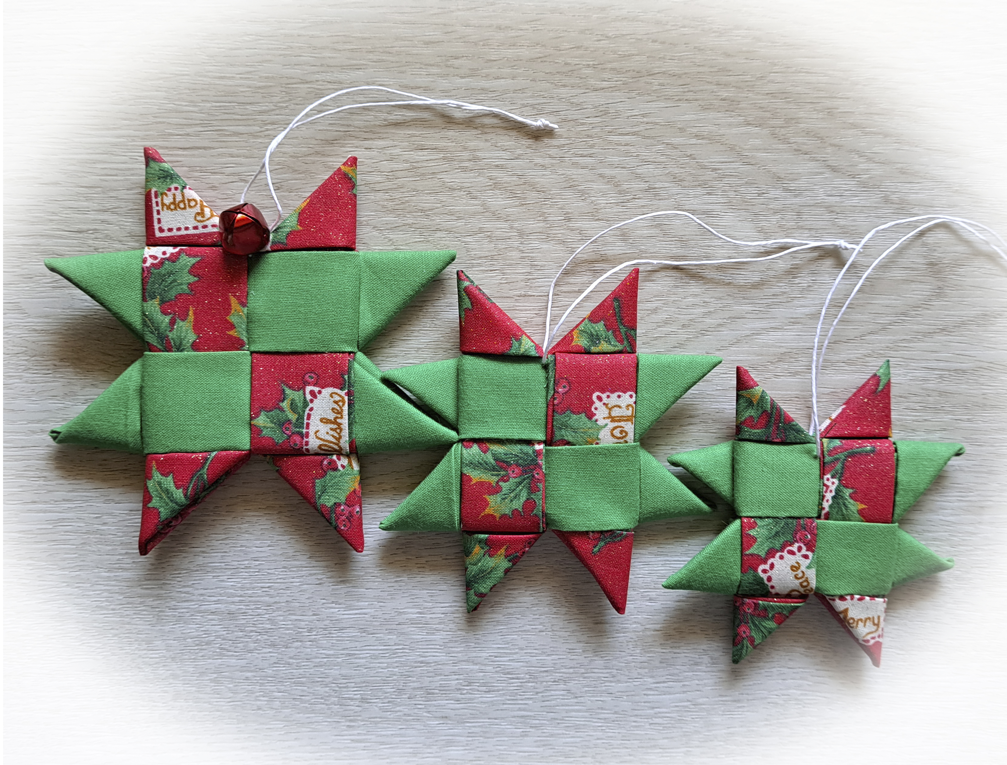 Handmade Scandinavian Fabric Star Ornaments in Red and Green Prints - Single or Set