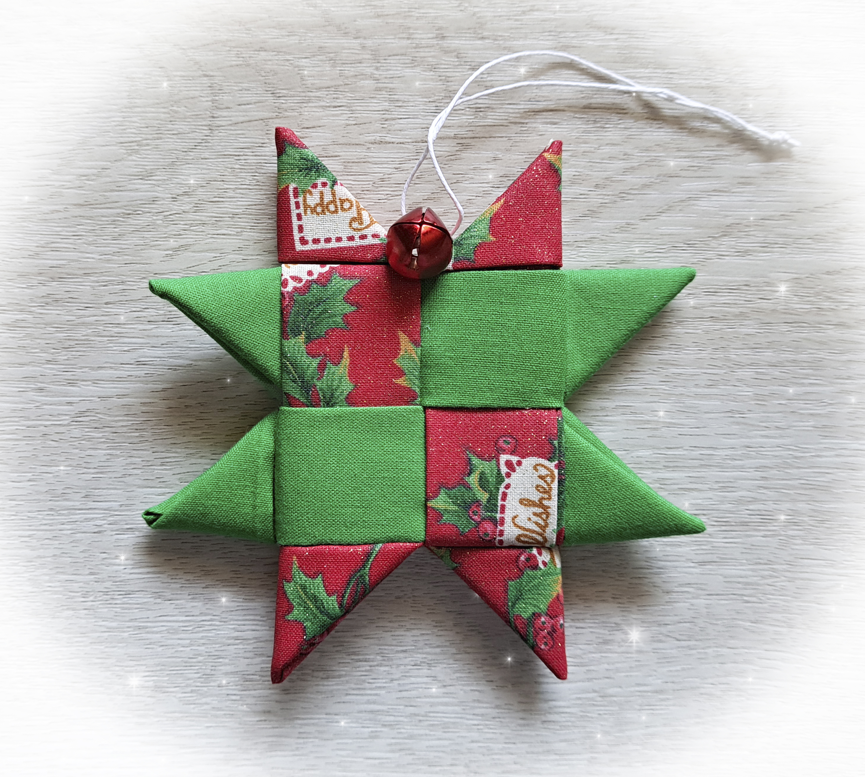 Handmade Scandinavian Fabric Star Ornaments in Red and Green Prints - Single or Set