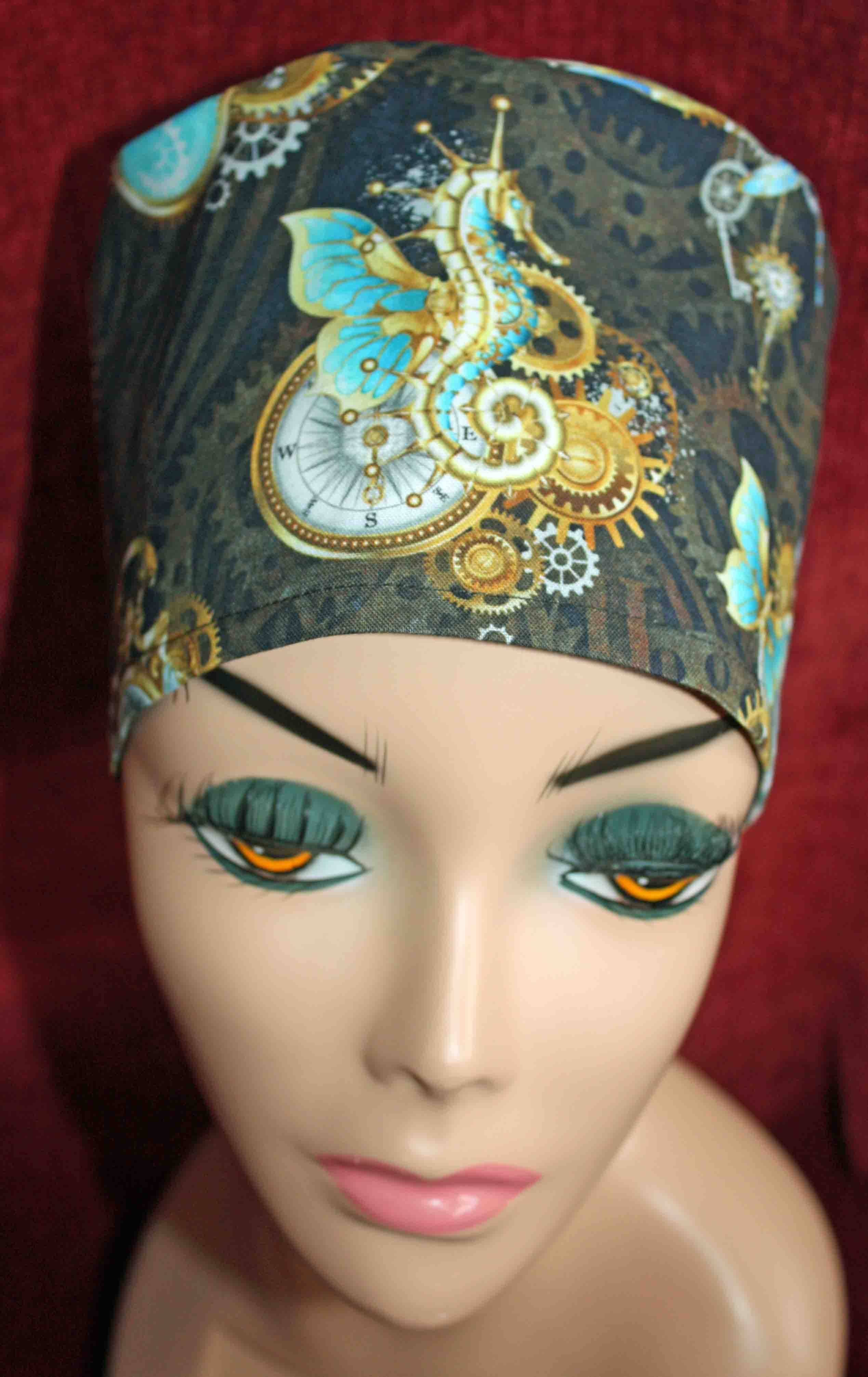 Handmade Steampunk Gears and Seahorses Surgical/Scrub Cap