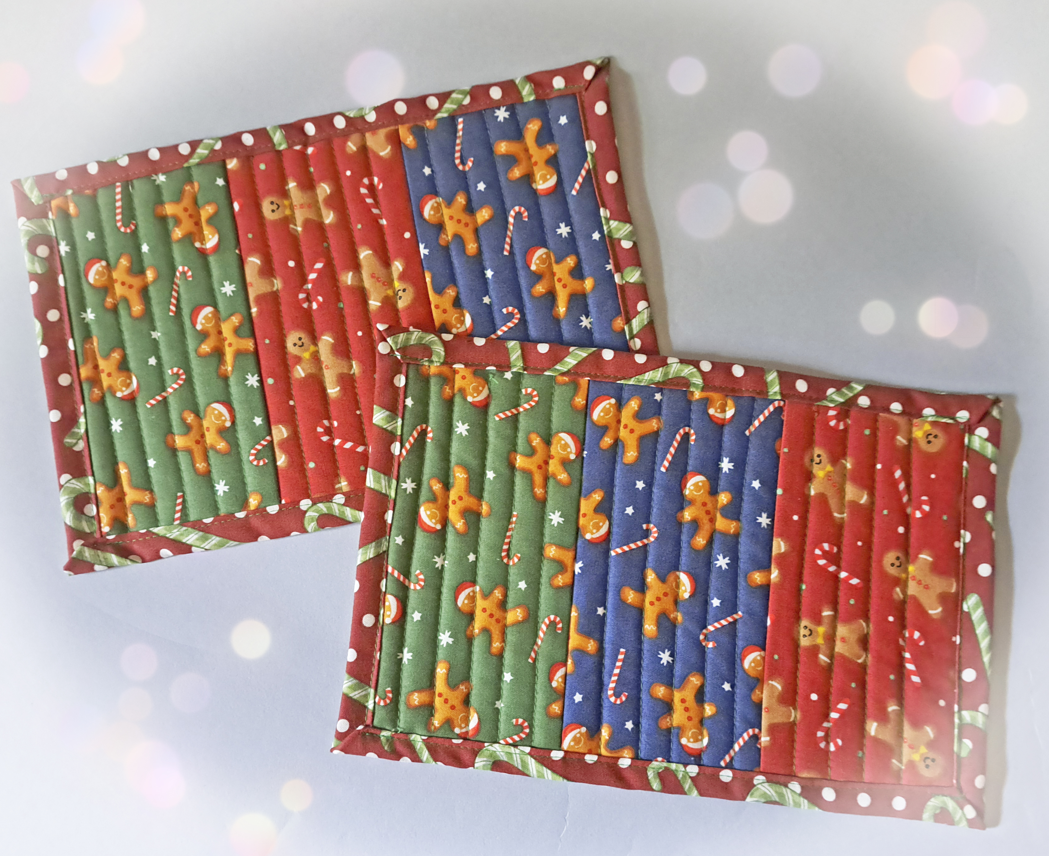 Handmade Quilted Fabric Mug Rugs Gingerbread Men - Set of 2