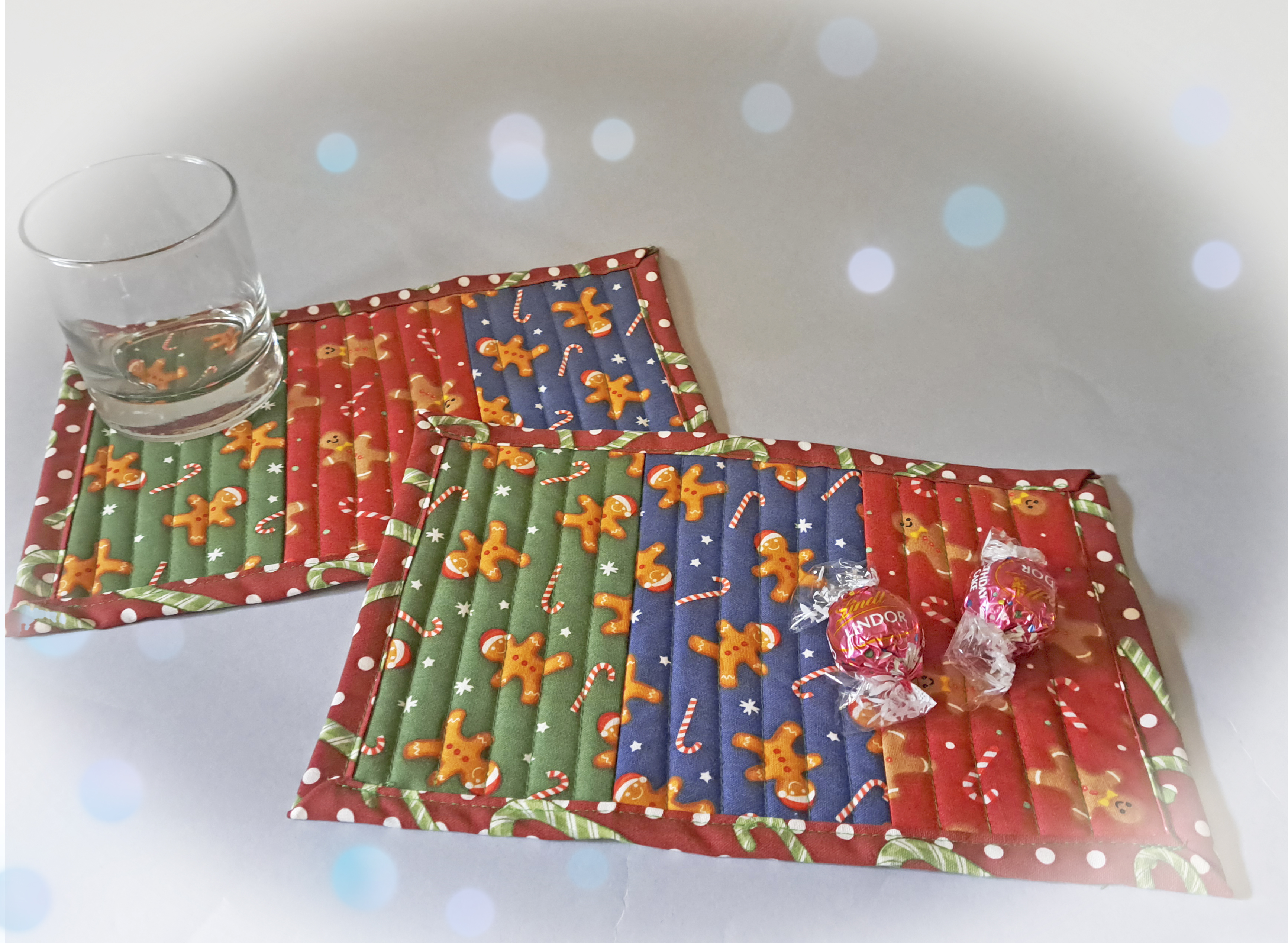 Handmade Quilted Fabric Mug Rugs Gingerbread Men - Set of 2
