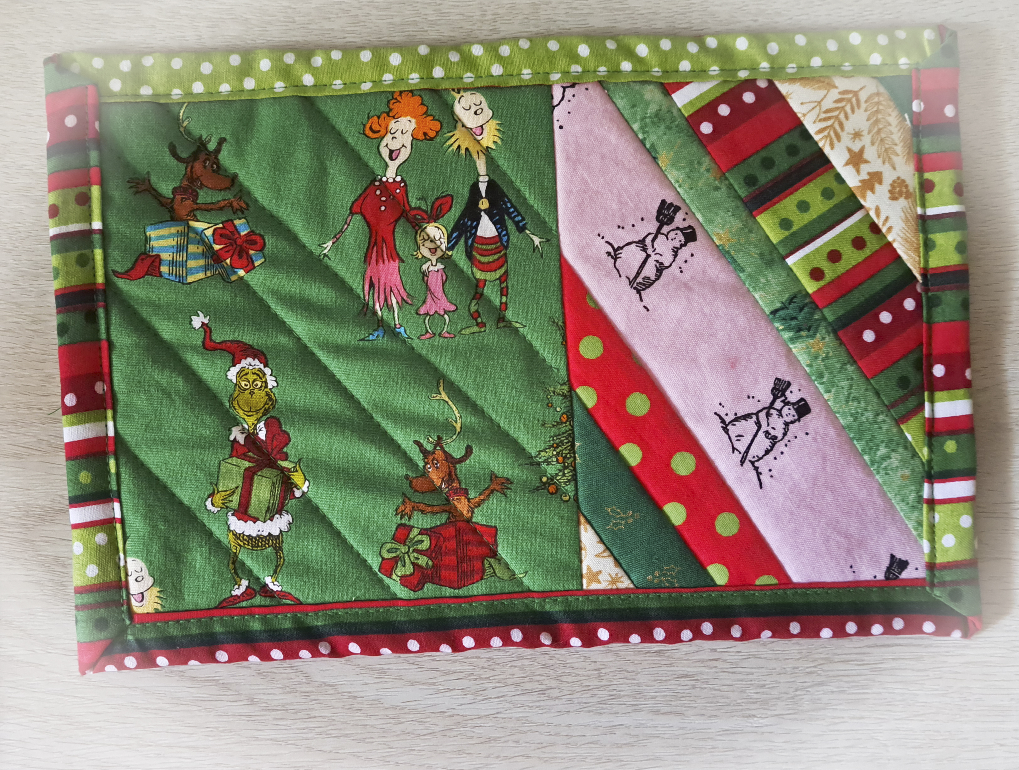 Handmade Grinchmas Quilted Fabric Mug Rug - Set of 2