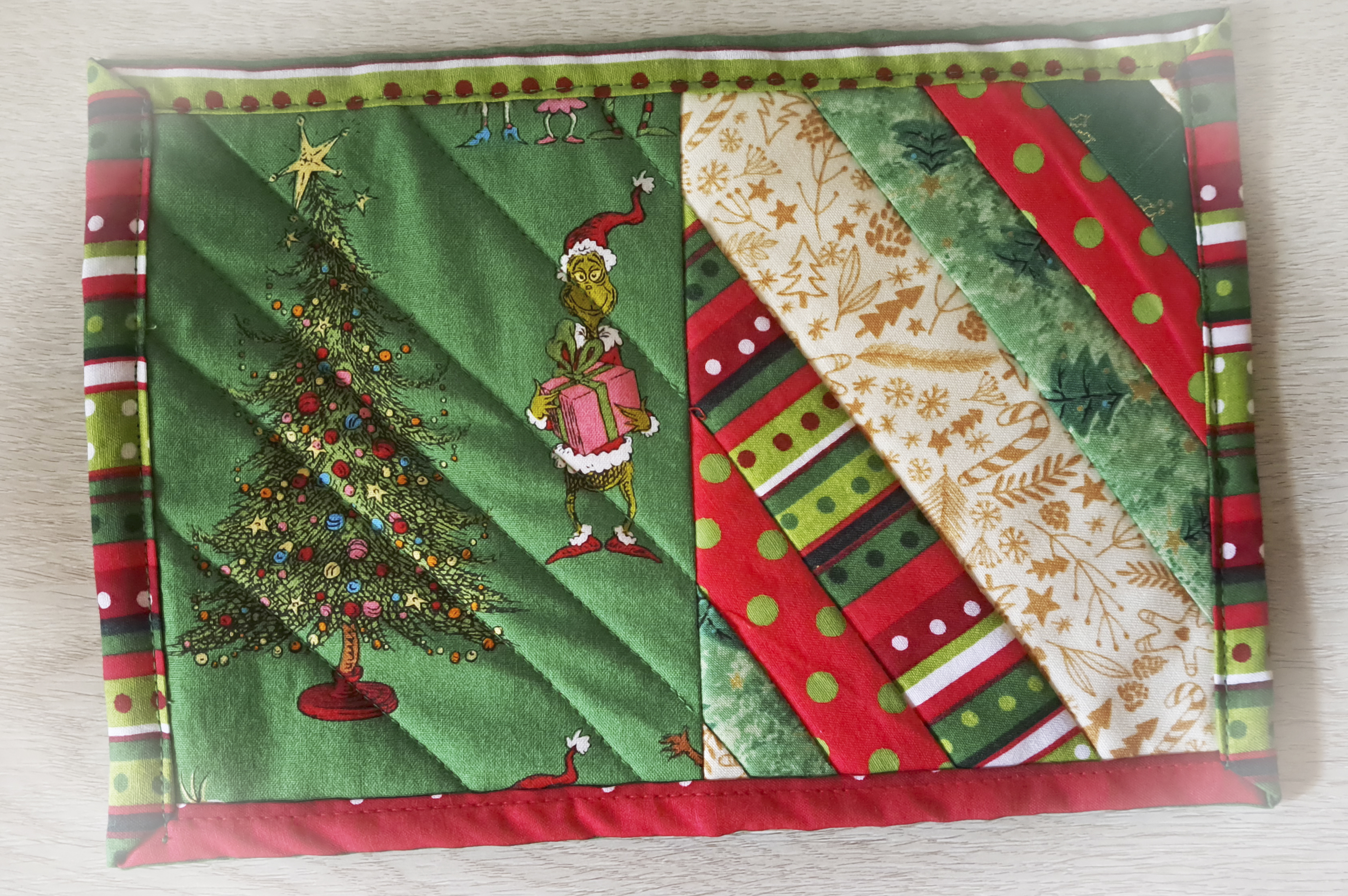 Handmade Grinchmas Quilted Fabric Mug Rug - Set of 2