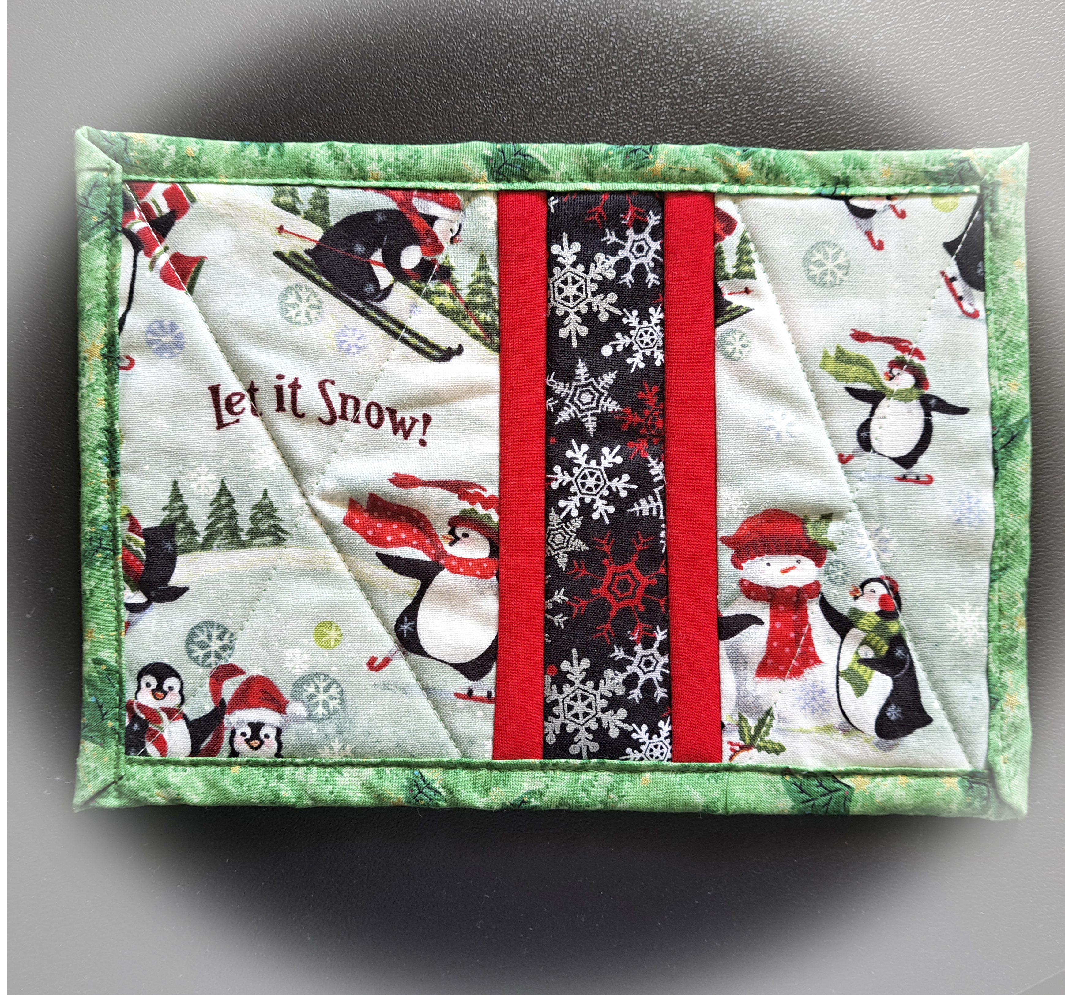 Set of 2 Handmade Winter Themed Mug Rugs Featuring Skating Penguins