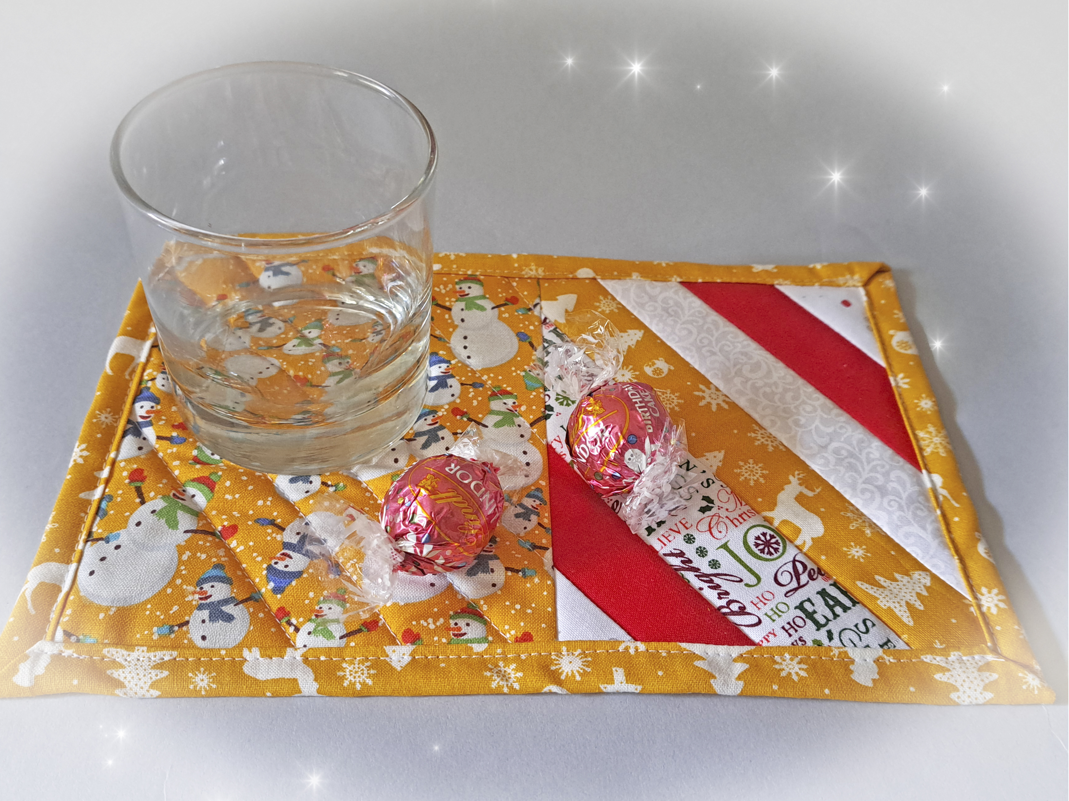 Handmade Quilted Fabric Mug Rugs Featuring Snowmen - Set of 2