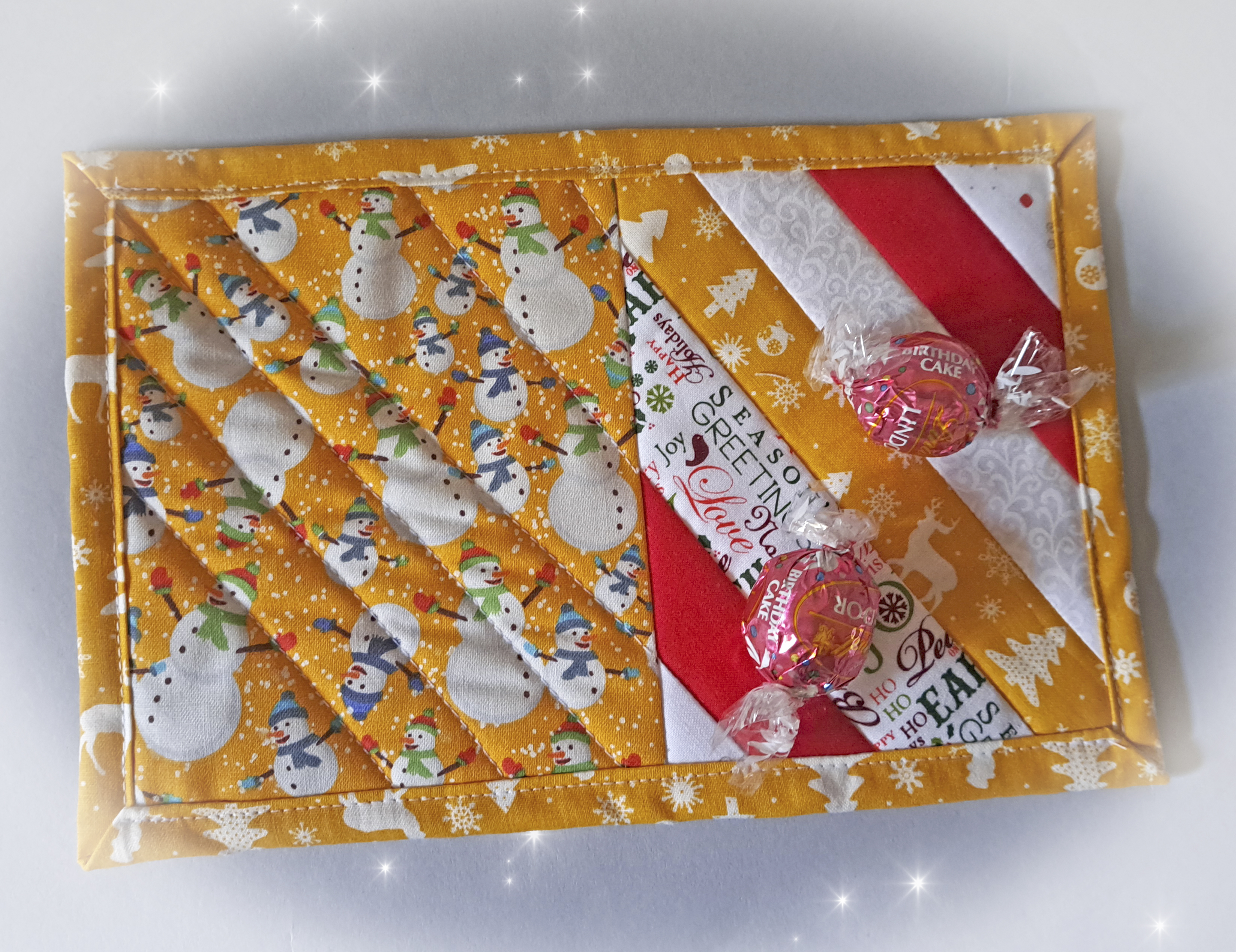 Handmade Quilted Fabric Mug Rugs Featuring Snowmen - Set of 2