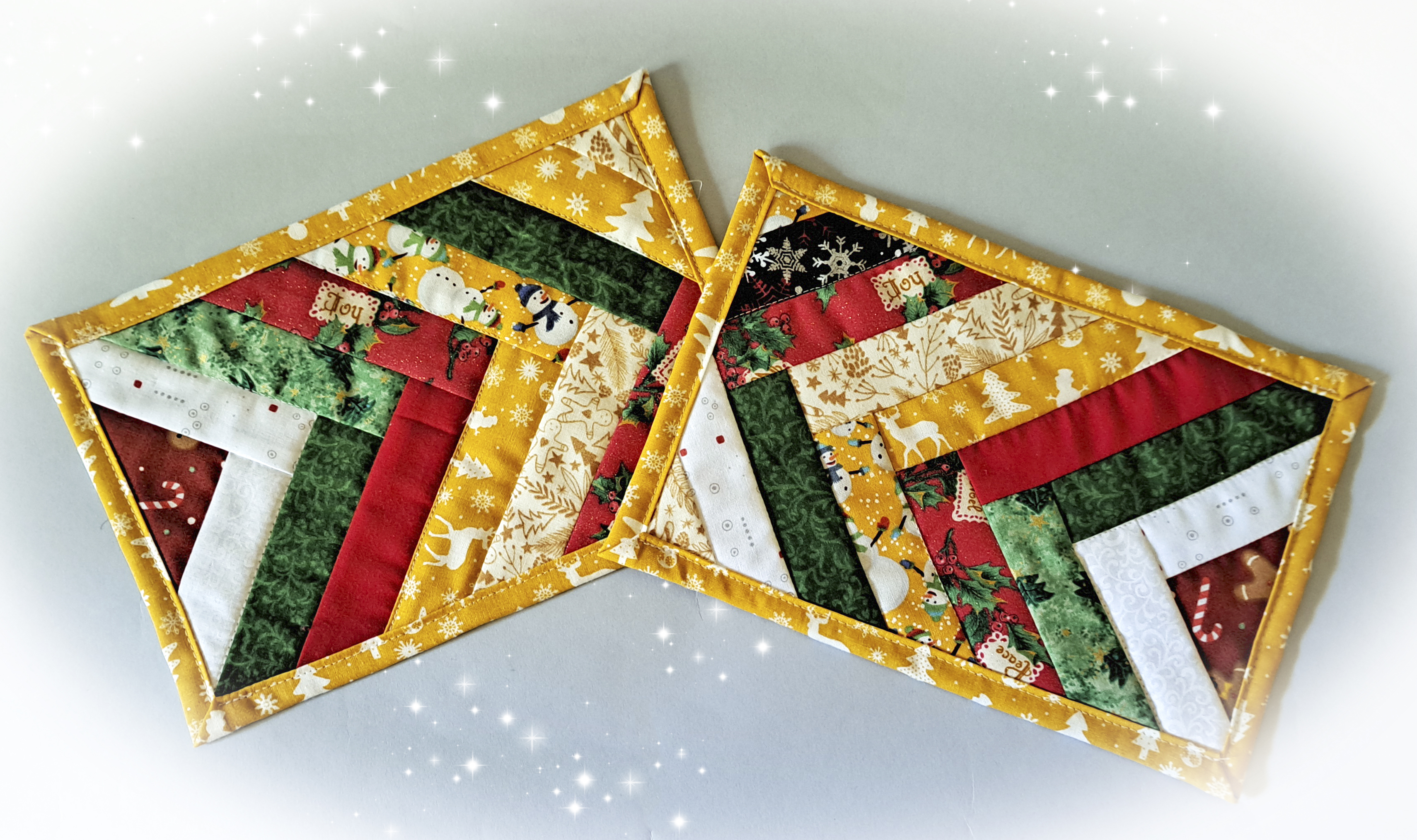 Handmade Quilted Fabric Mug Rugs - Chevron Winter Design - Set of 2