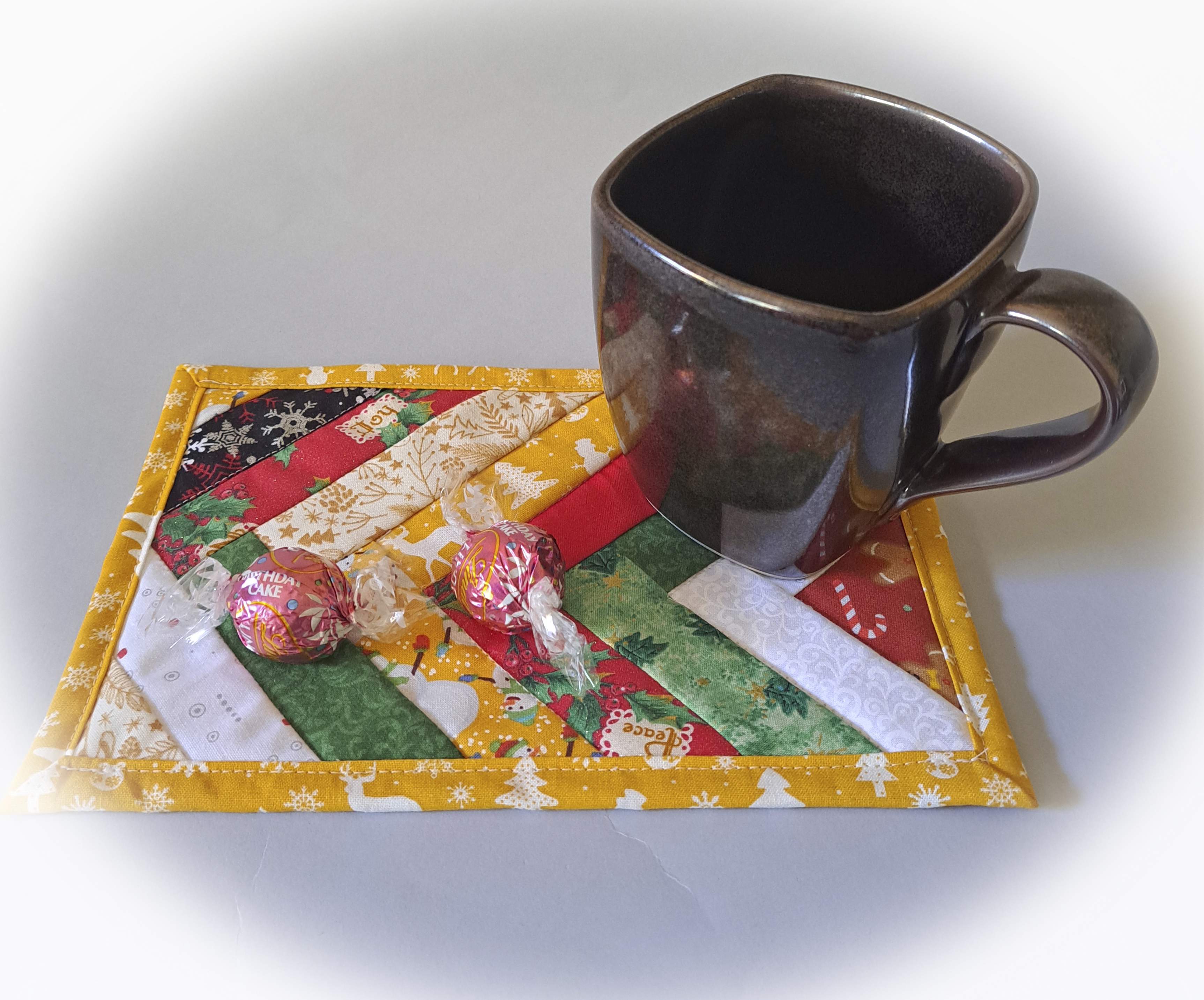 Handmade Quilted Fabric Mug Rugs - Chevron Winter Design - Set of 2