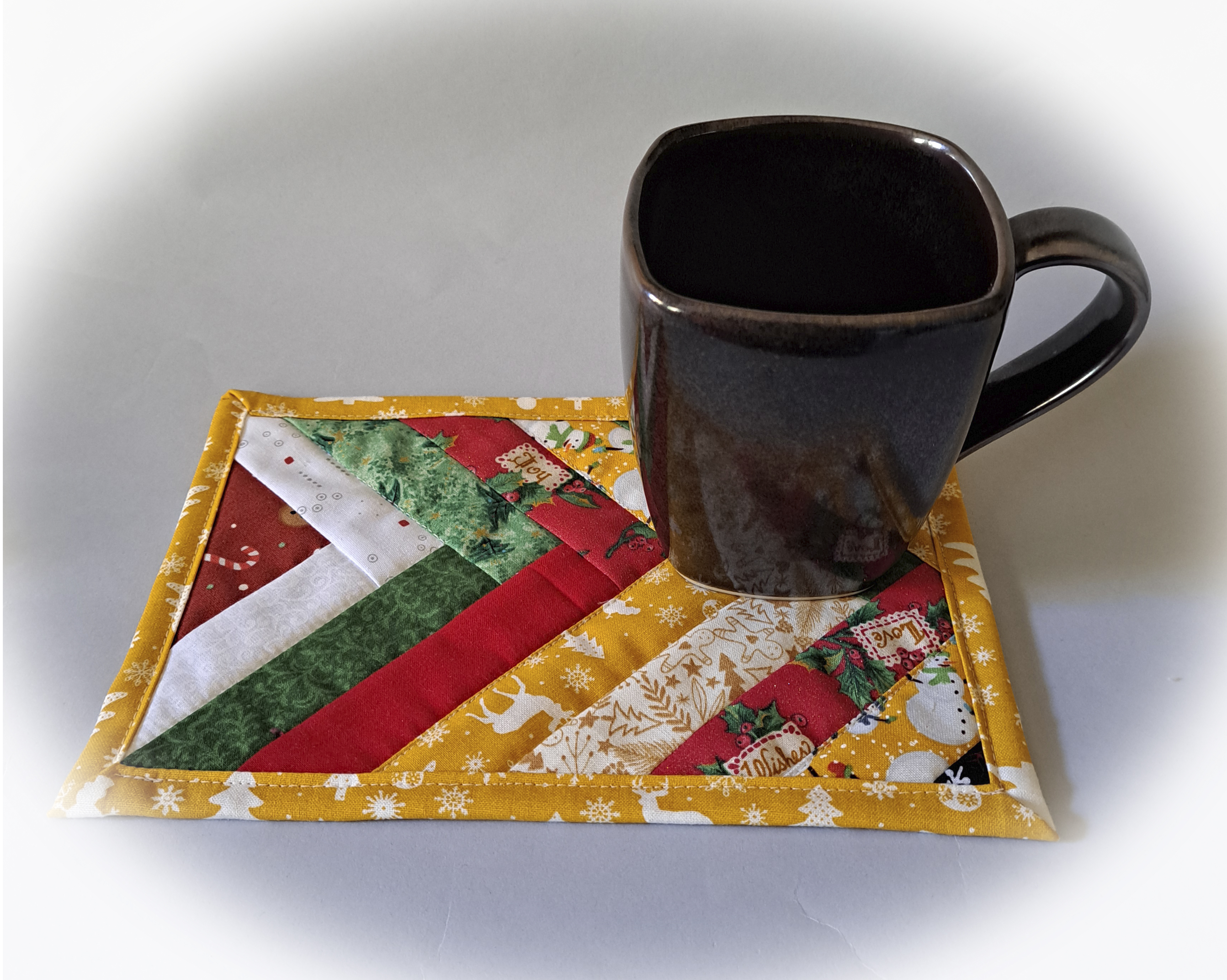 Handmade Quilted Fabric Mug Rugs - Chevron Winter Design - Set of 2