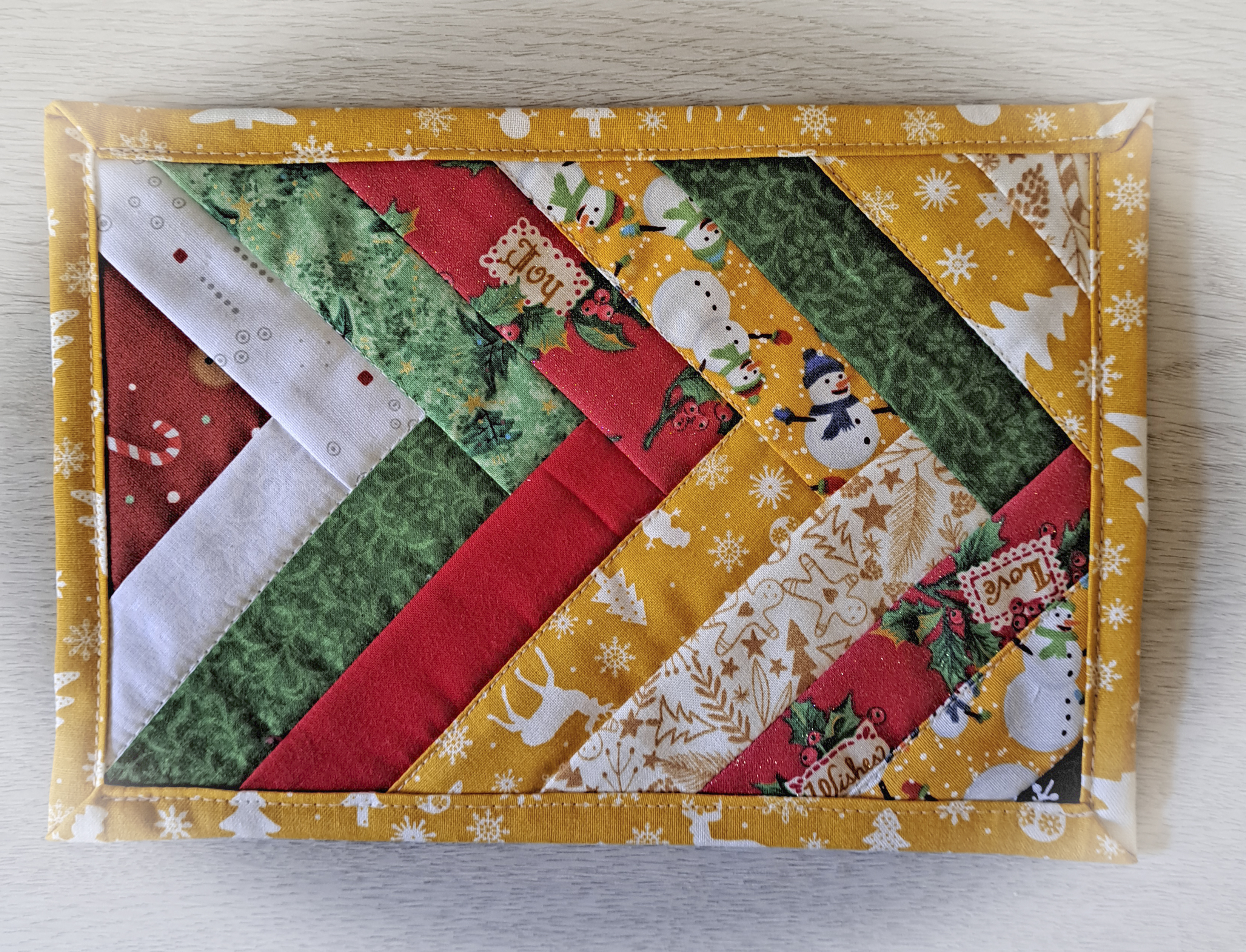 Handmade Quilted Fabric Mug Rugs - Chevron Winter Design - Set of 2