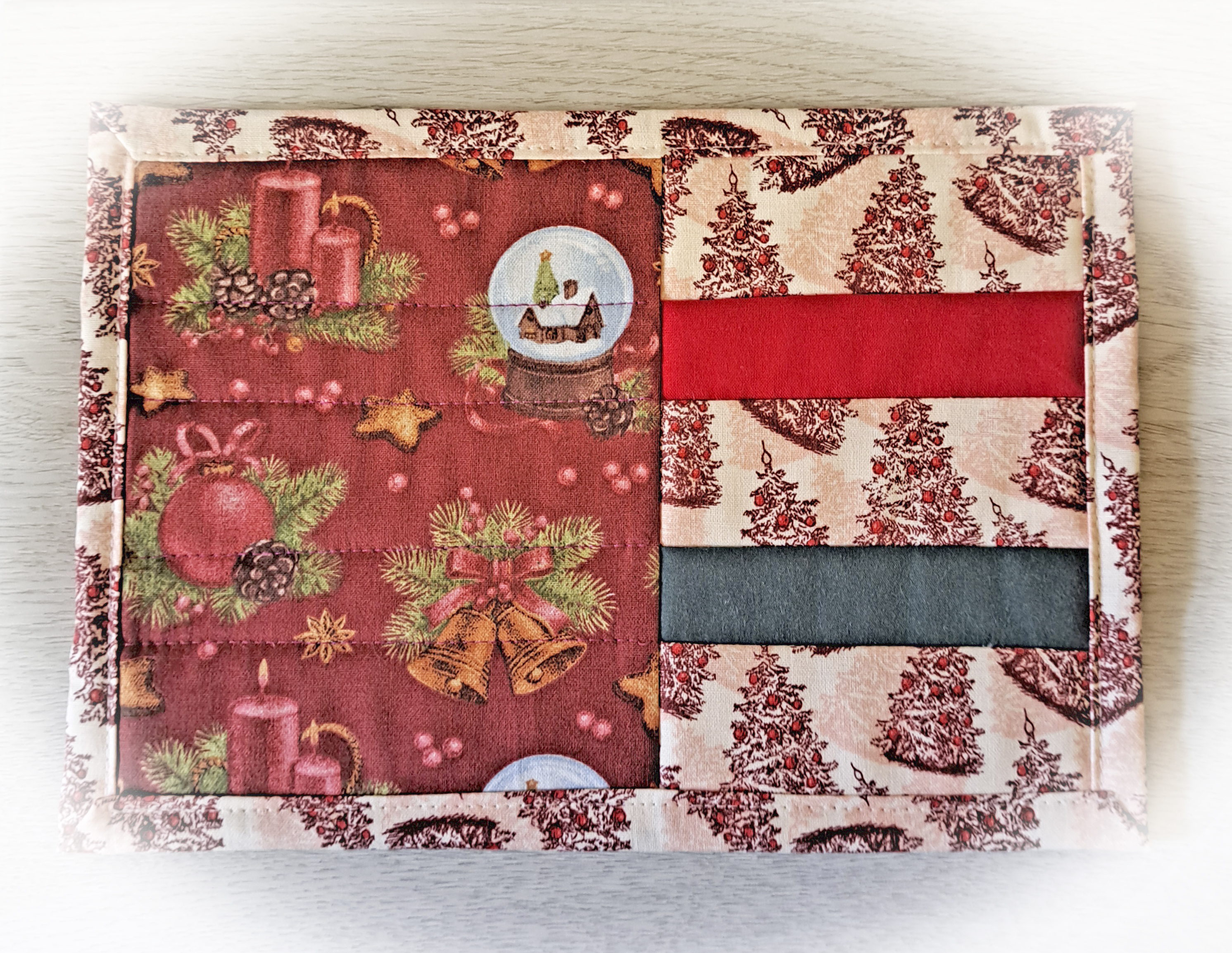 Handmade Fabric Quilted Holiday Mug Rug Set - Candles and Bell Fabric