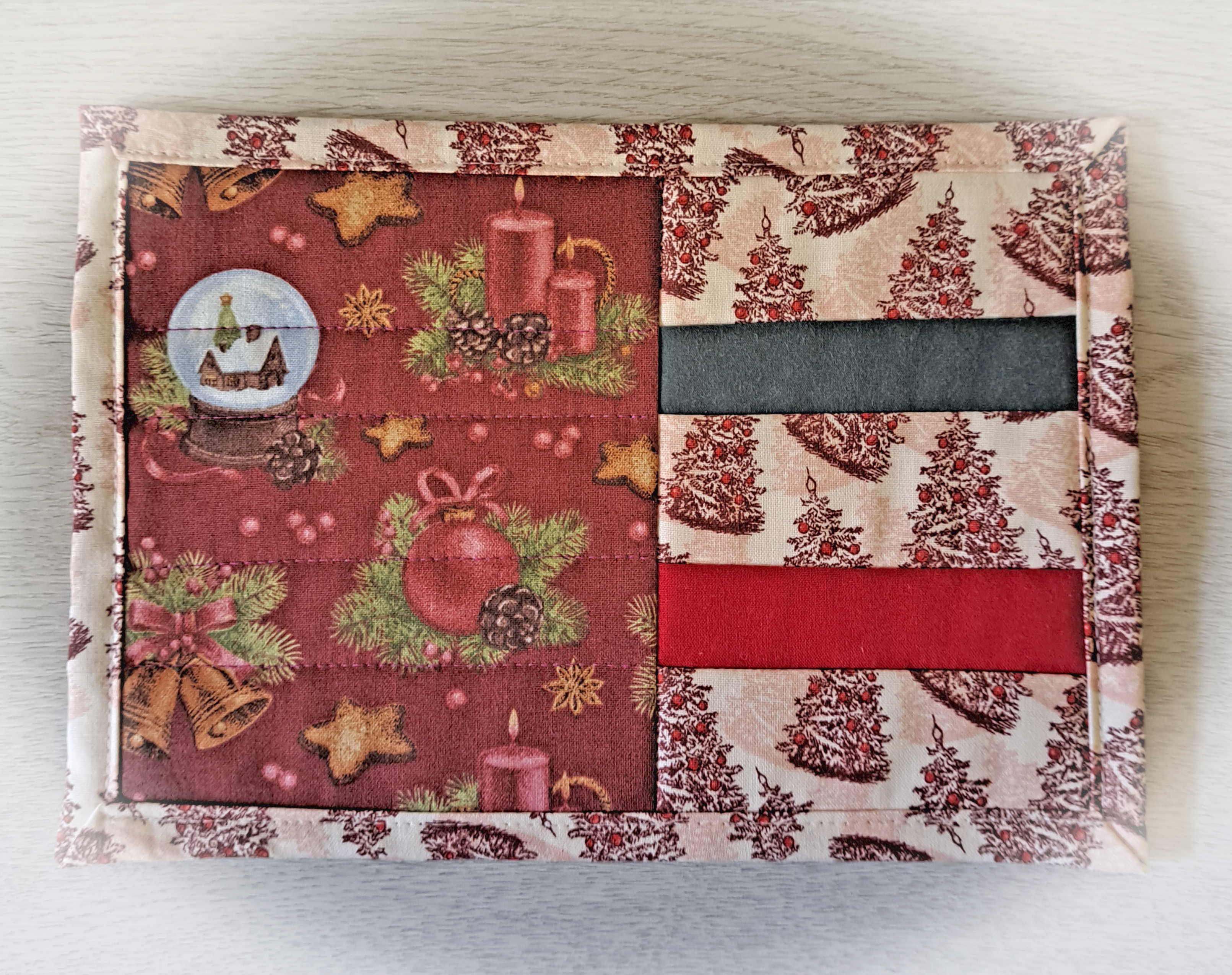 Handmade Fabric Quilted Holiday Mug Rug Set - Candles and Bell Fabric