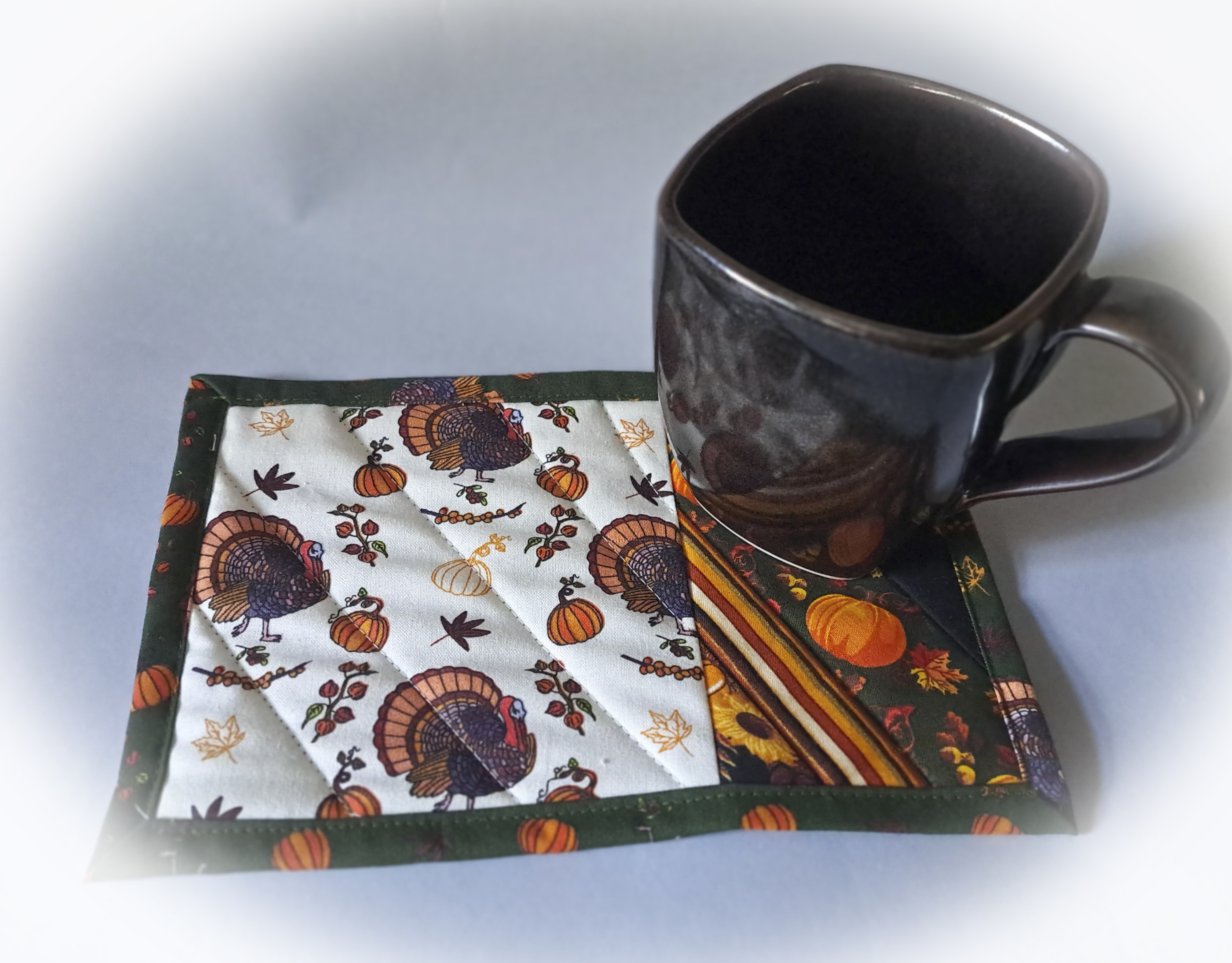 Handcrafted Quilted Fabric Mug Rug with a Festive Thanksgiving Vibe - Set of 2