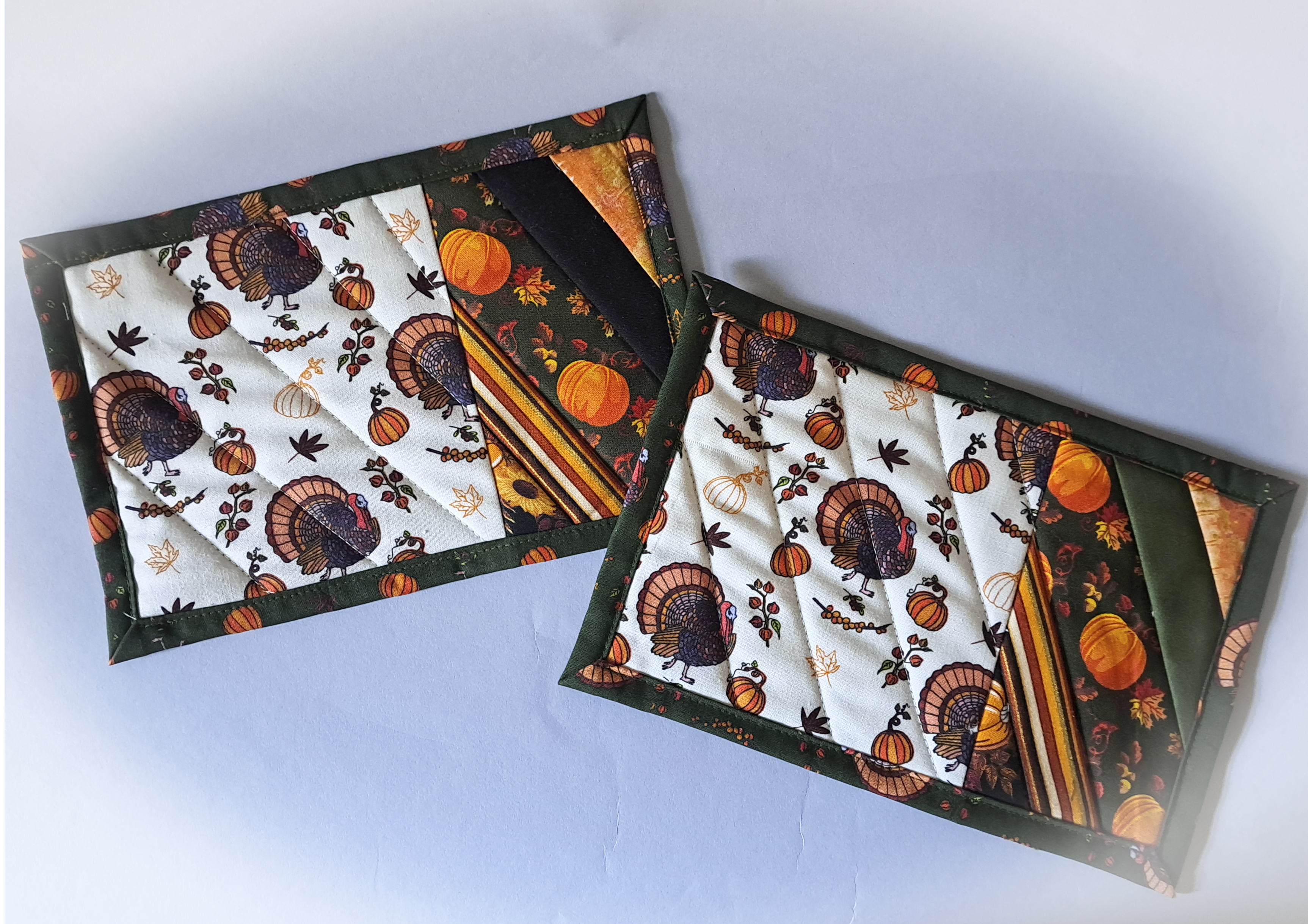 Handcrafted Quilted Fabric Mug Rug with a Festive Thanksgiving Vibe - Set of 2