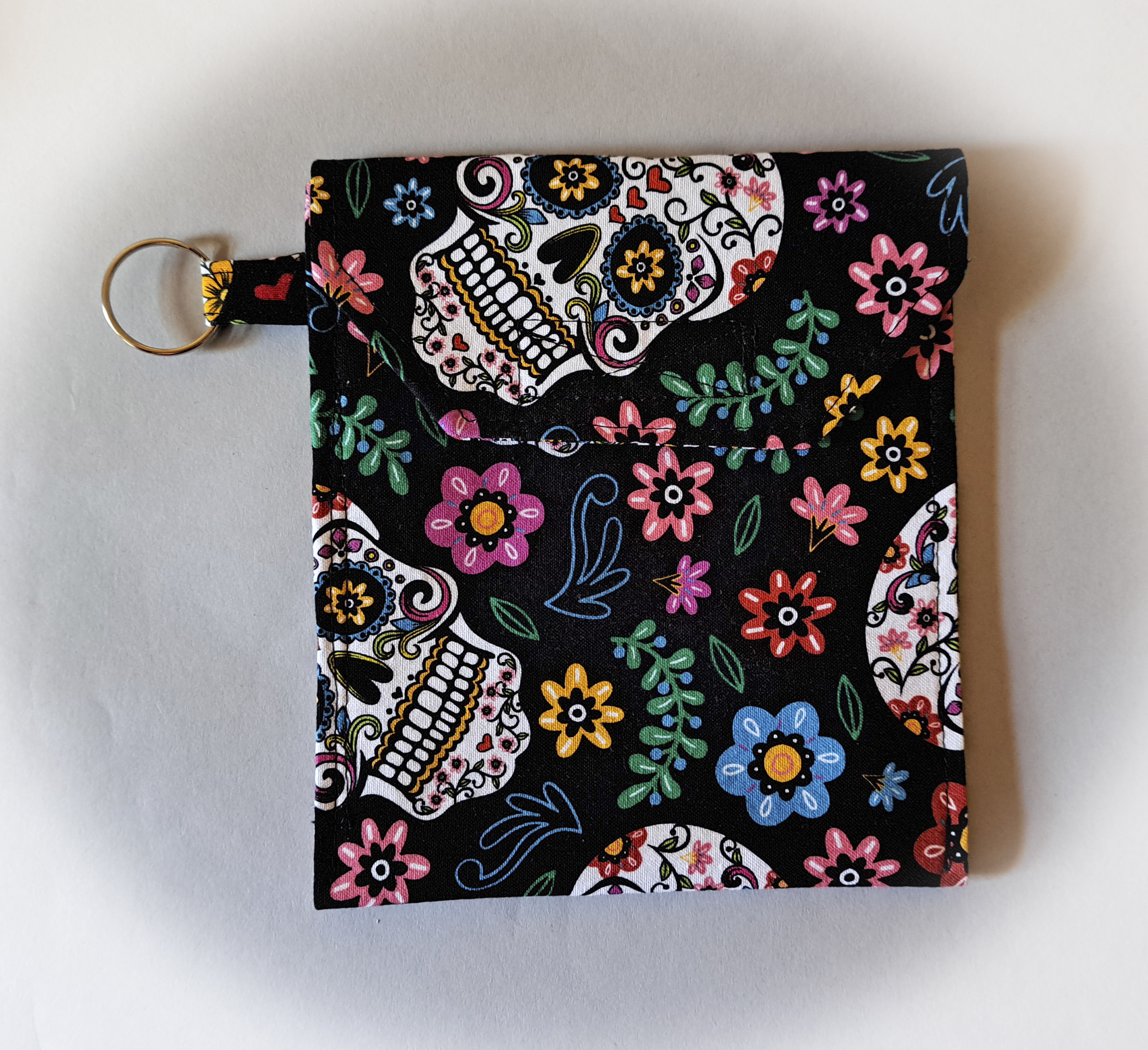 Black Sugar Skull Patterned Face Mask and Mask Travel Pouch - Purchase Separately or as a Set