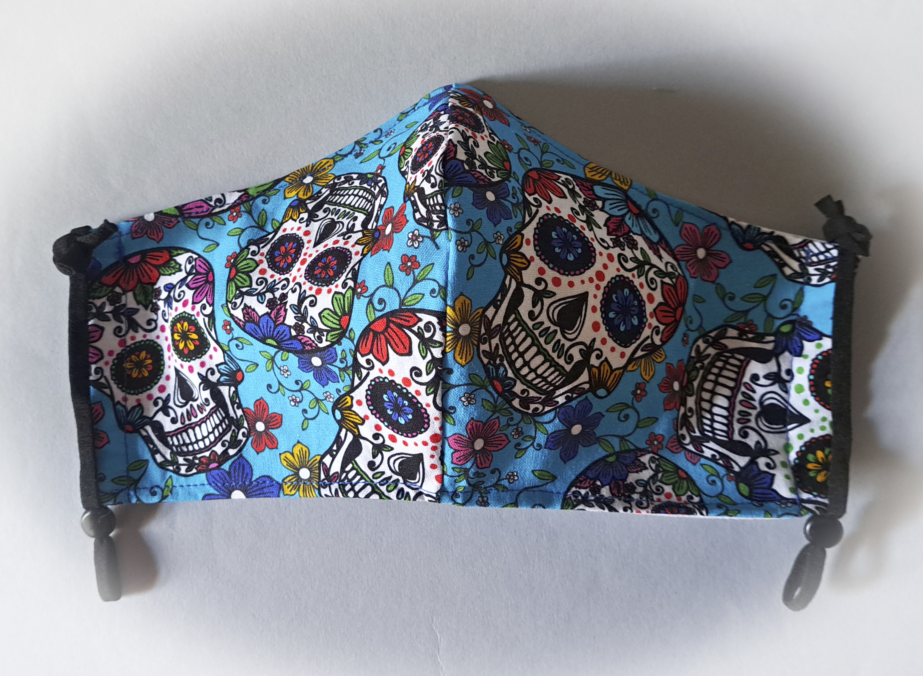Turquoise Sugar Skull Patterned Face Mask and Mask Travel Pouch - Purchase Separately or as a Set