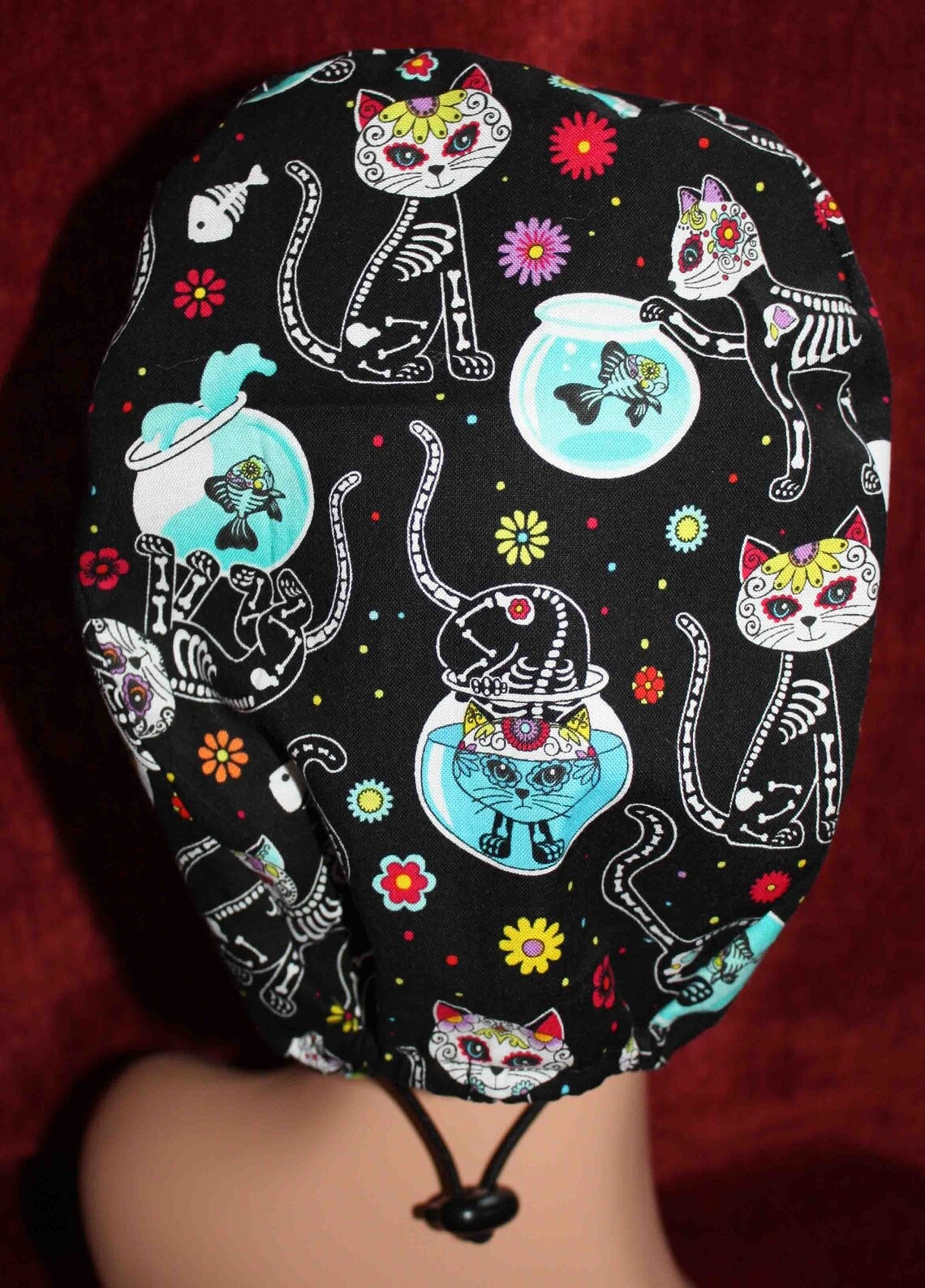 Handmade Skeleton Cats Scrub Cap