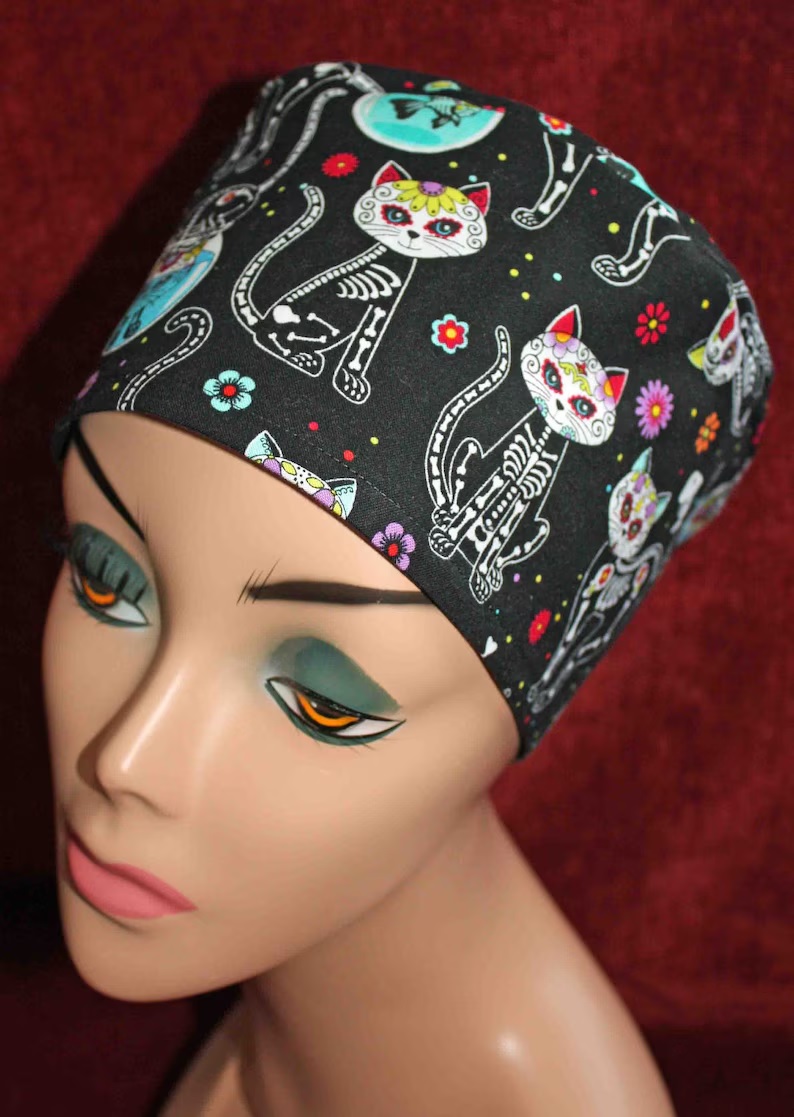 Handmade Skeleton Cats Scrub Cap