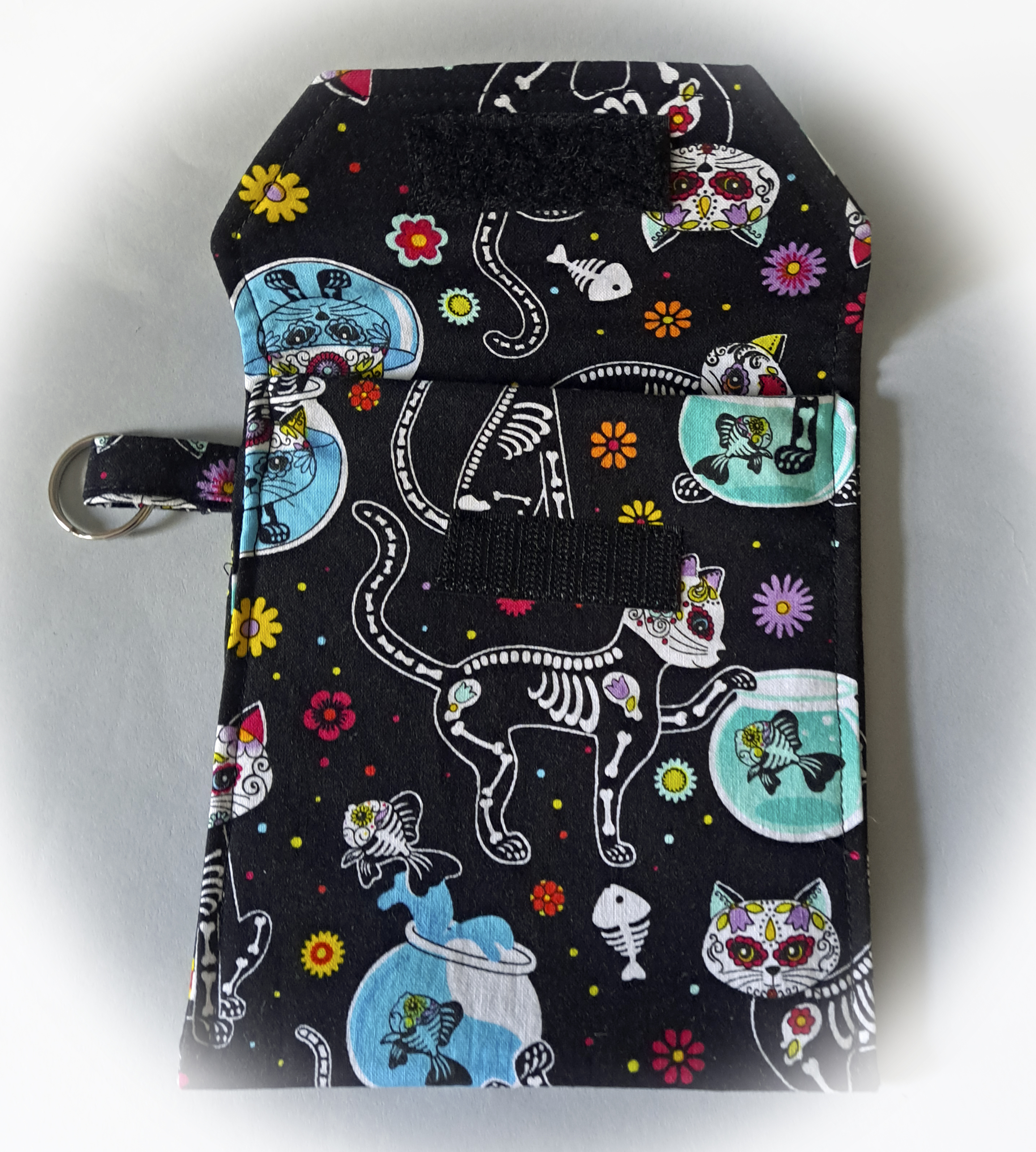 Black Skeleton Cats Patterned Face Mask and Mask Travel Pouch - Purchase Separately or as a Set