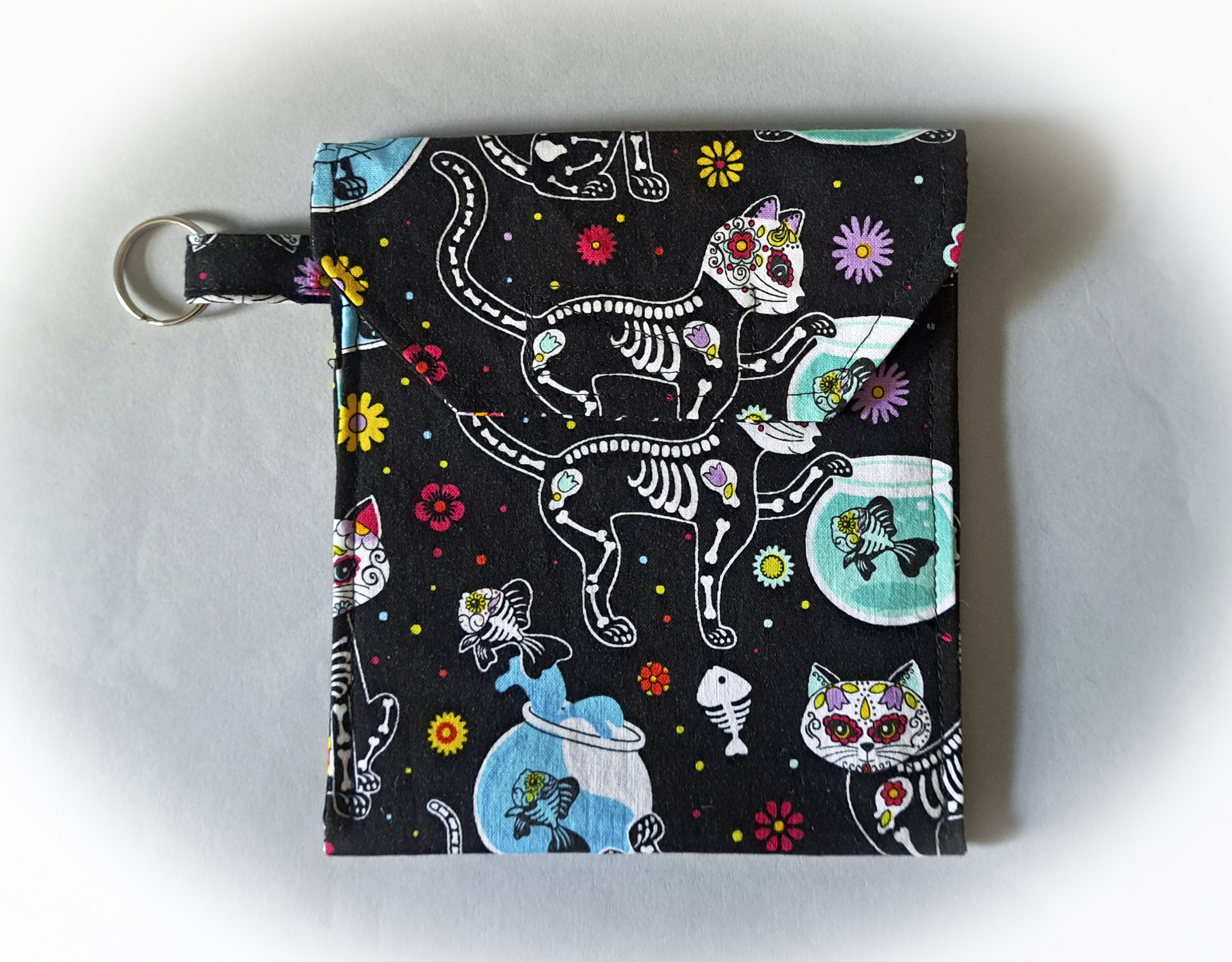 Black Skeleton Cats Patterned Face Mask and Mask Travel Pouch - Purchase Separately or as a Set