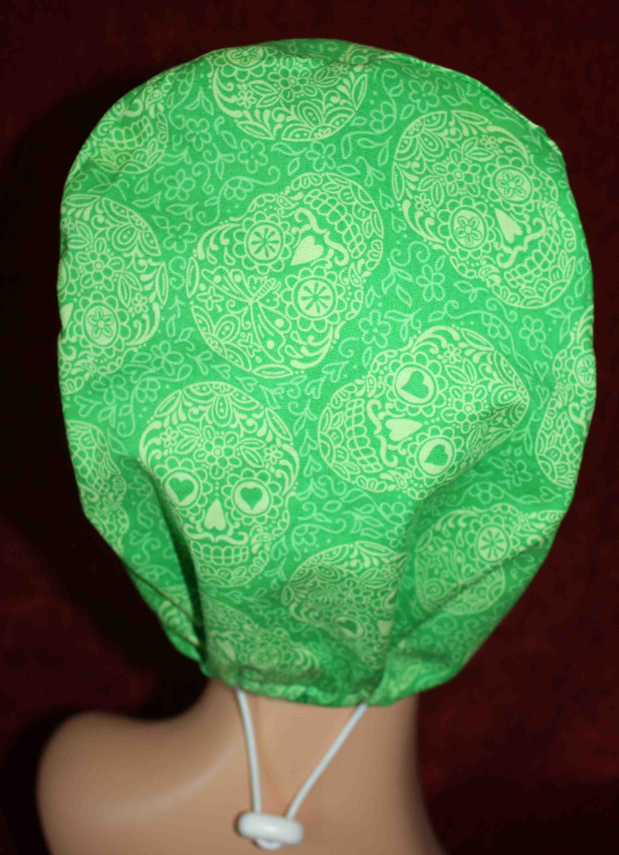 Handmade Green with White Sugar Skulls Surgical/Scrub Cap