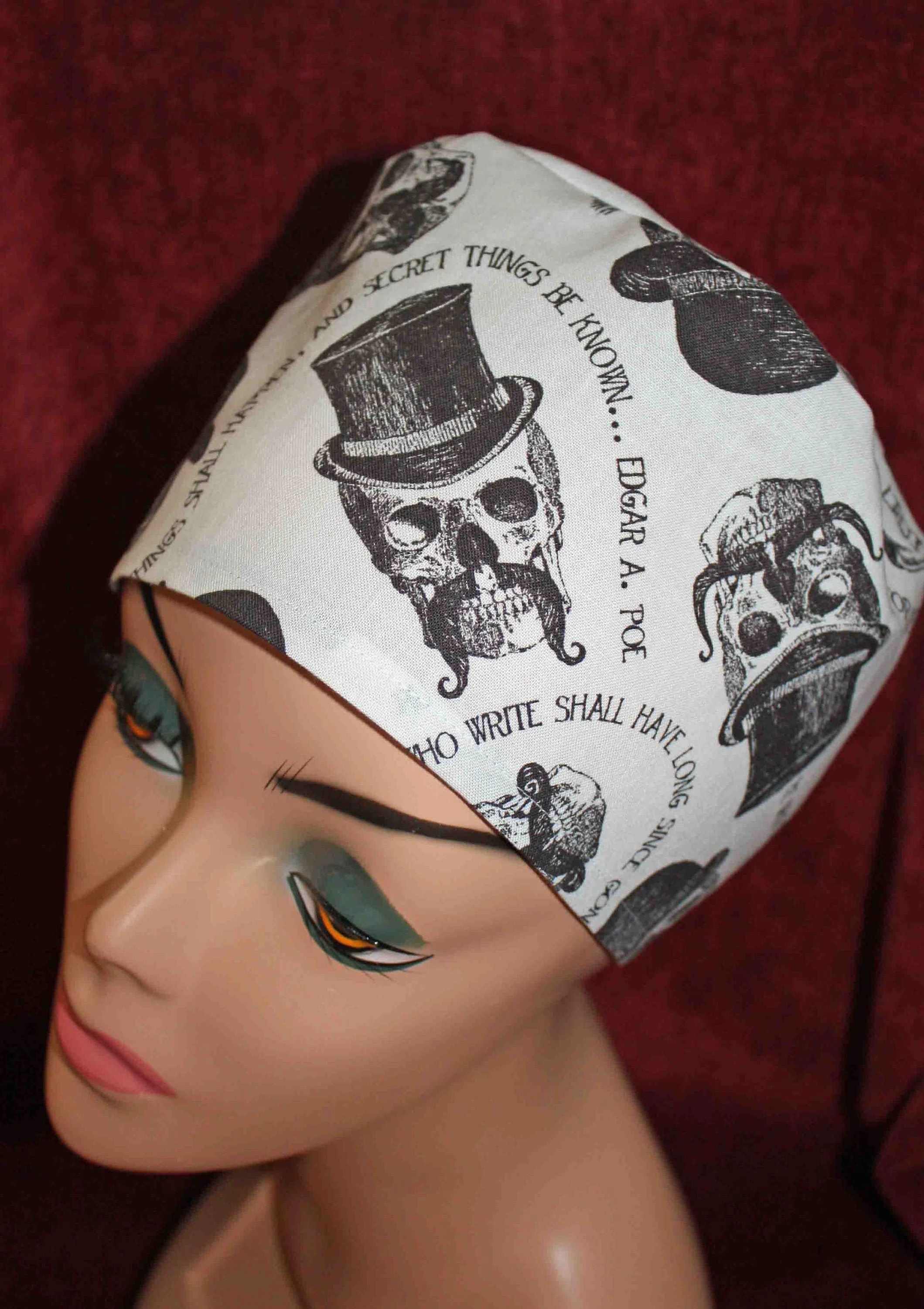 Handmade Skulls and Poe Sayings Surgical/Scrub Cap