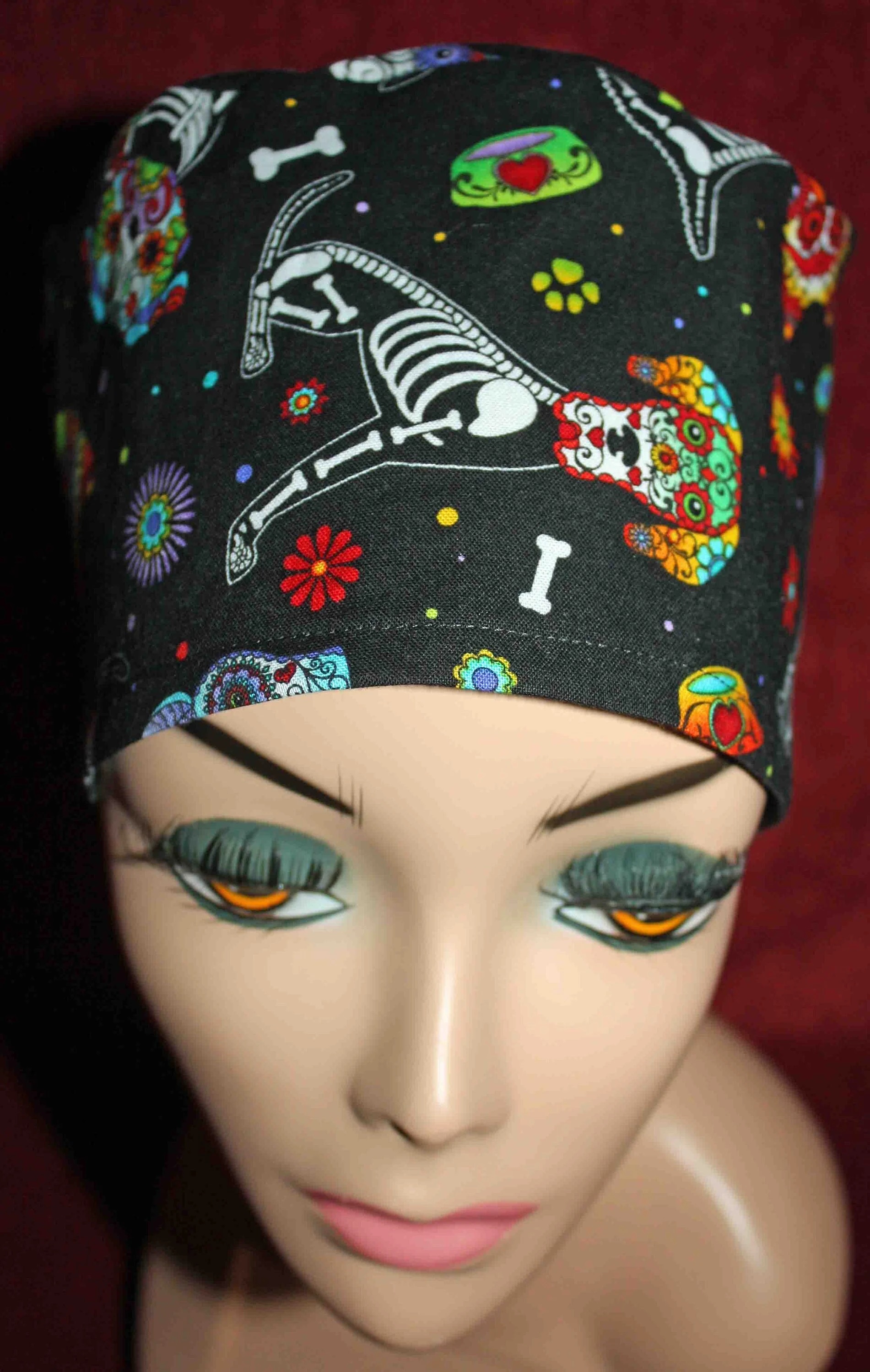 Handmade Skeleton Pups Scrub Cap