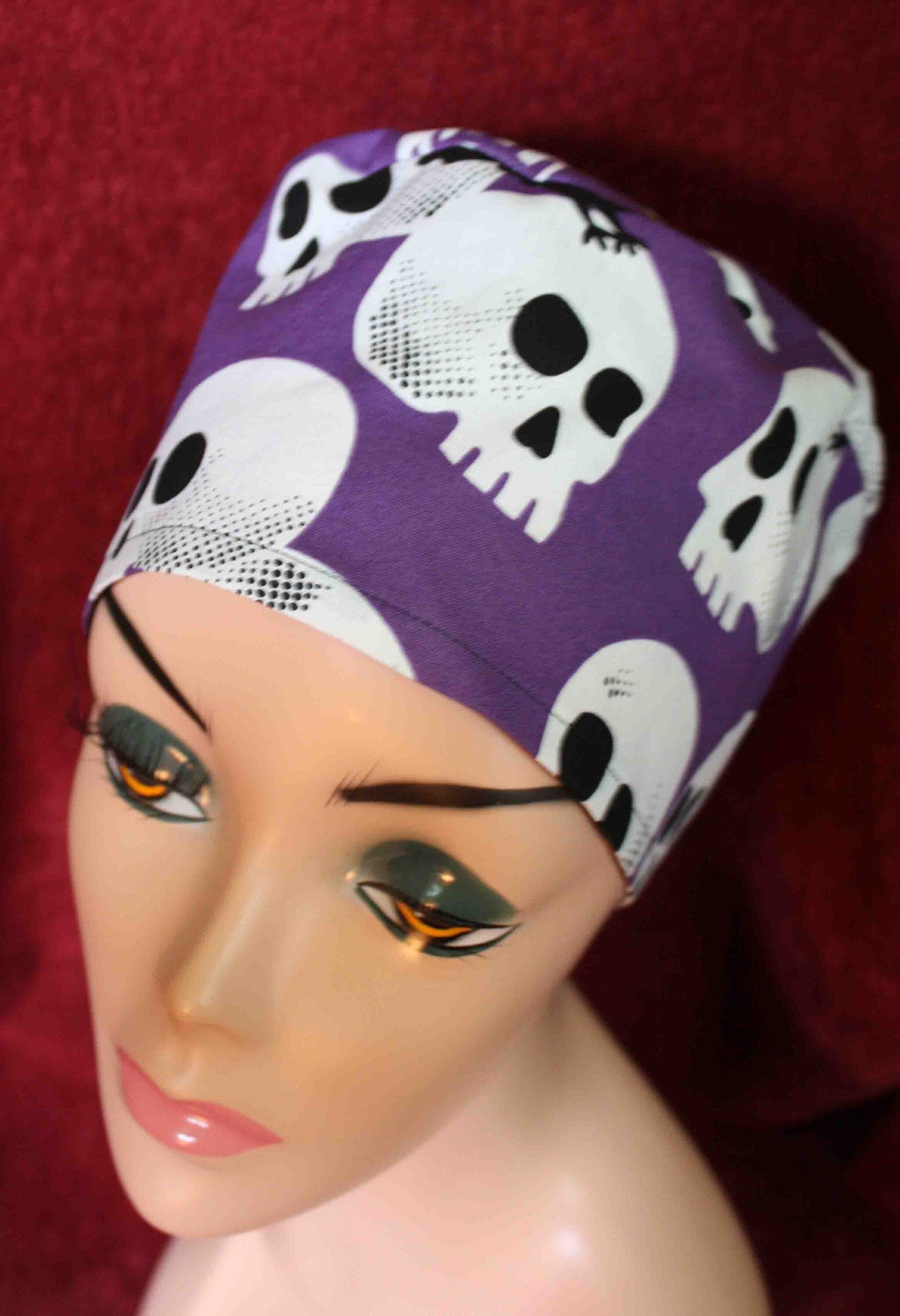 Handmade Purple Skulls and Black Crows Surgical/Scrub Cap