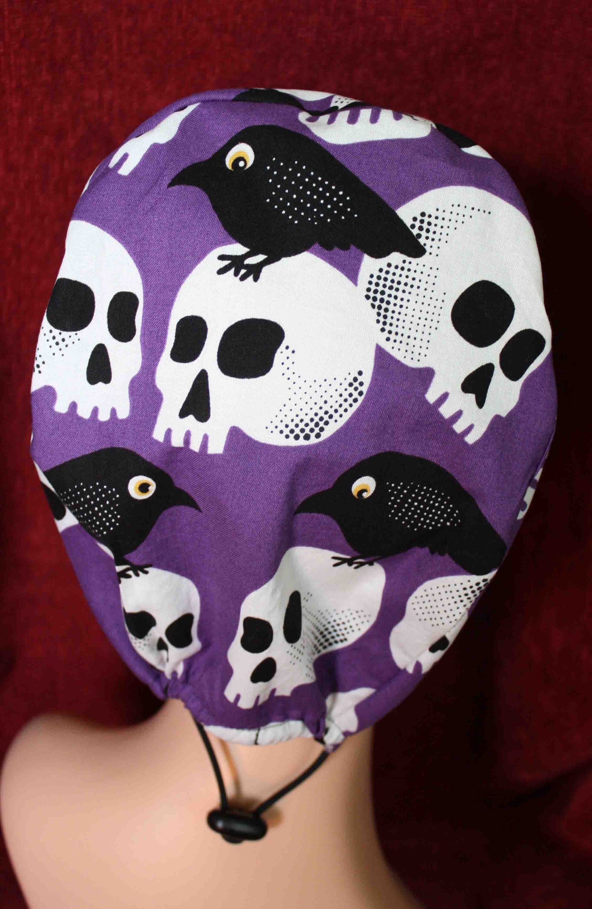 Handmade Purple Skulls and Black Crows Surgical/Scrub Cap