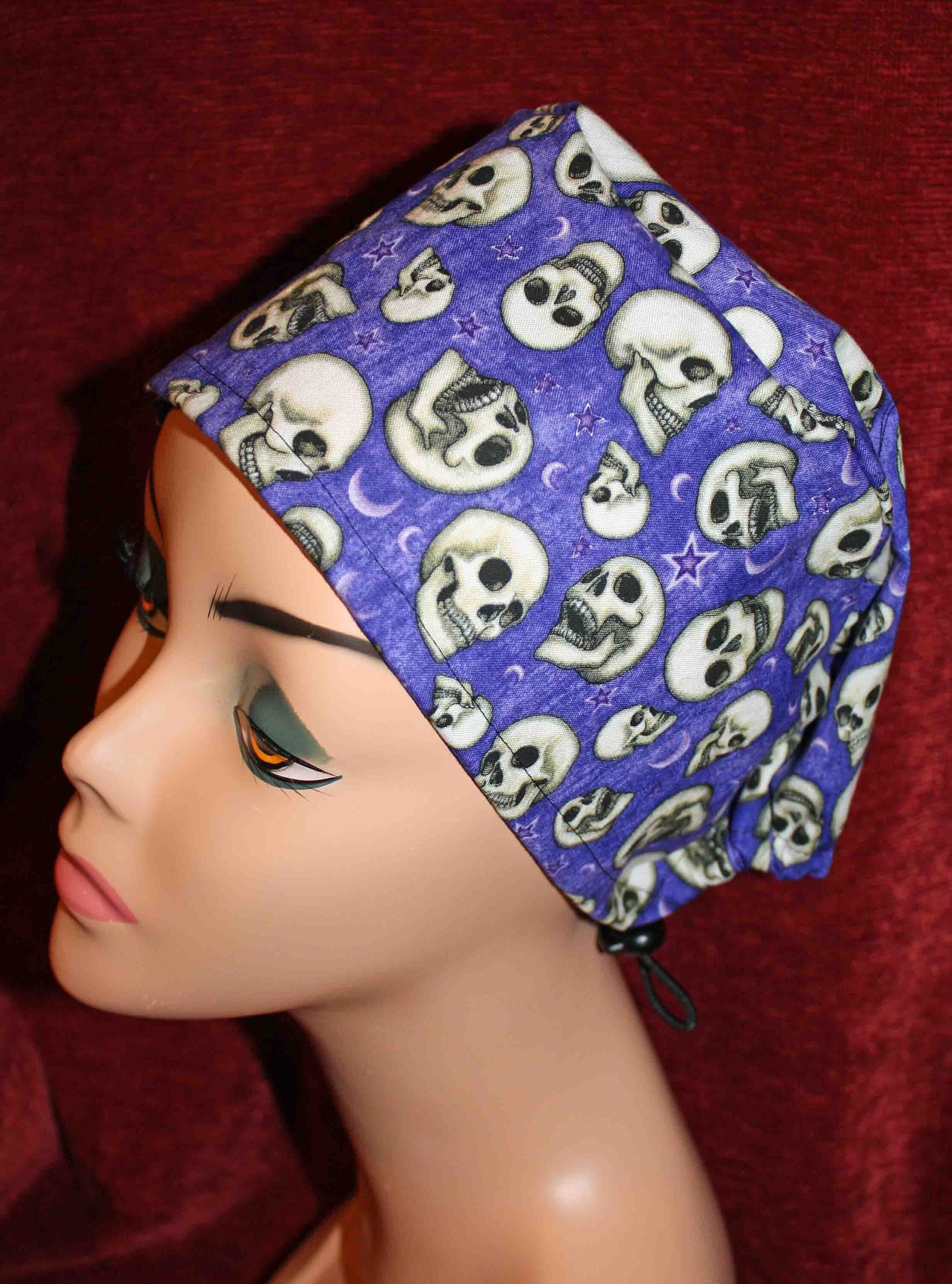Handmade Purple Skulls and Moons Surgical/Scrub Cap