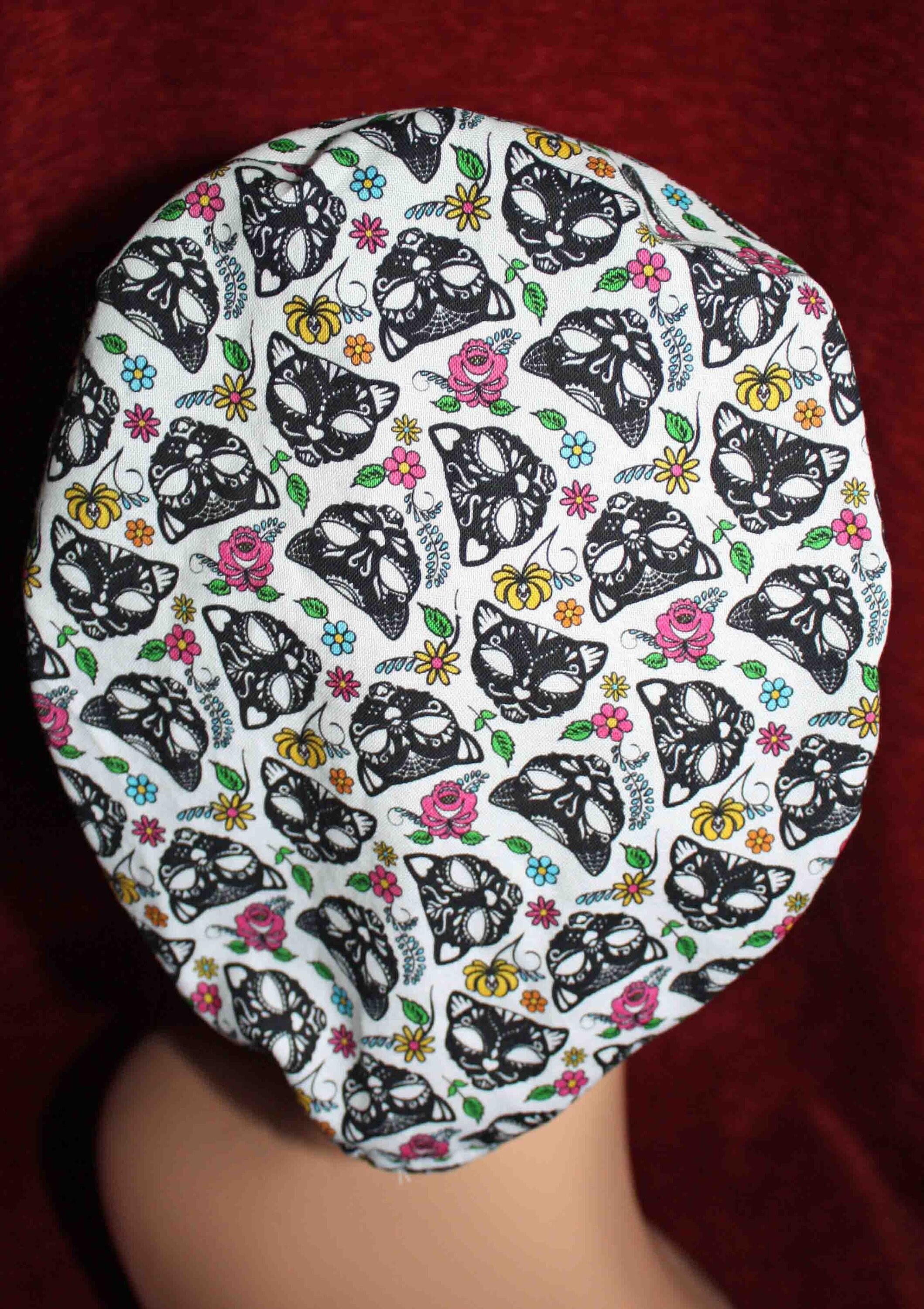 Handmade White Small Cat Faces Surgical/Scrub Cap