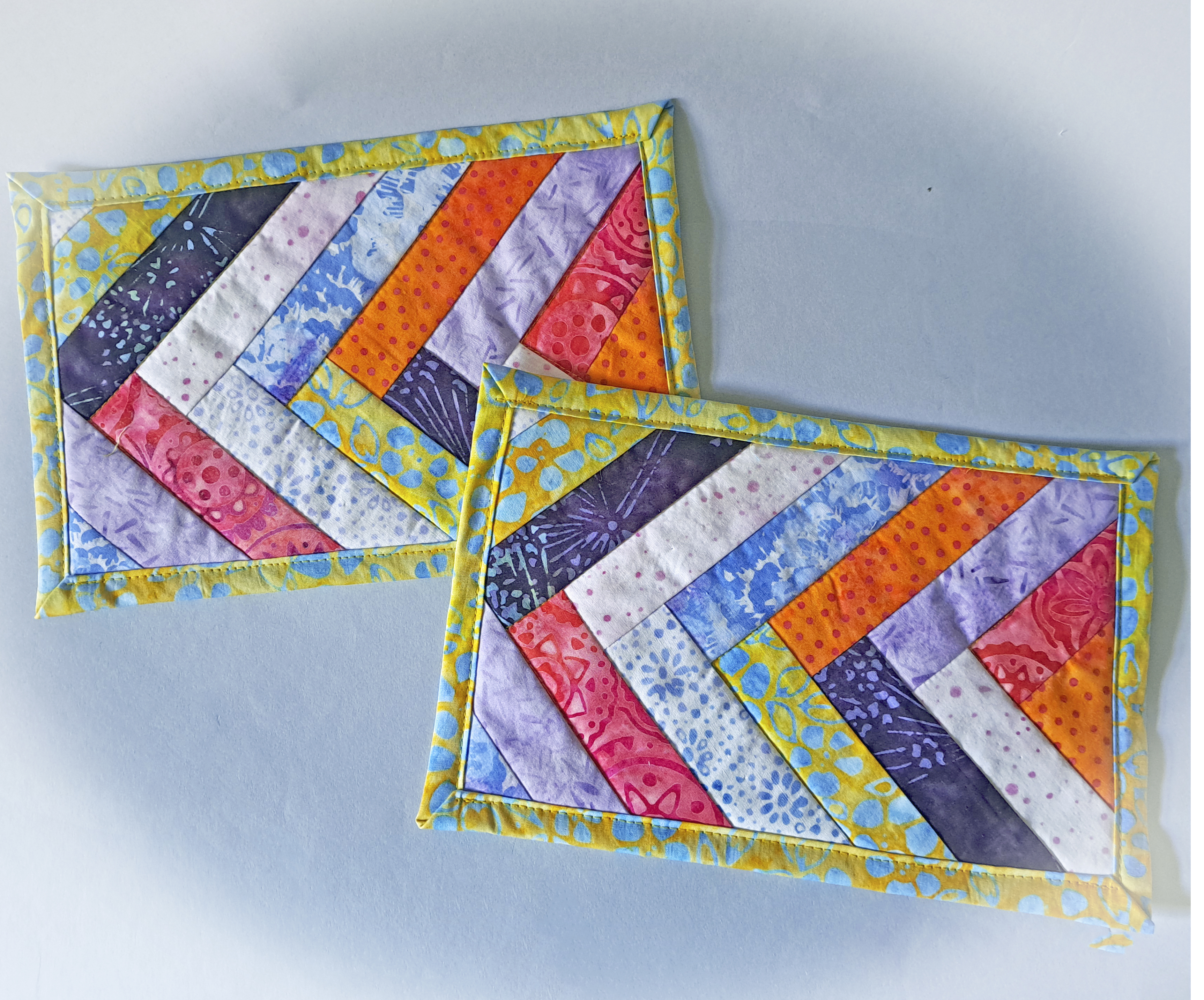 Handmade Batik Fabric Mug Rugs - Chevron/Braided Design - Set of 2
