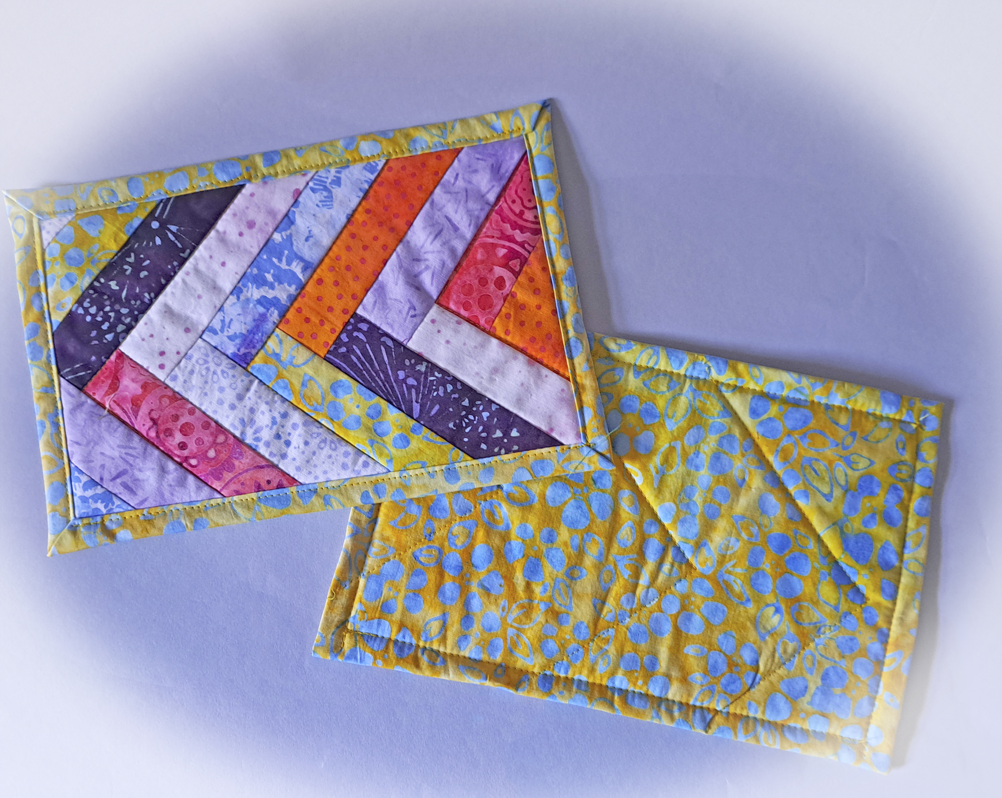 Handmade Batik Fabric Mug Rugs - Chevron/Braided Design - Set of 2