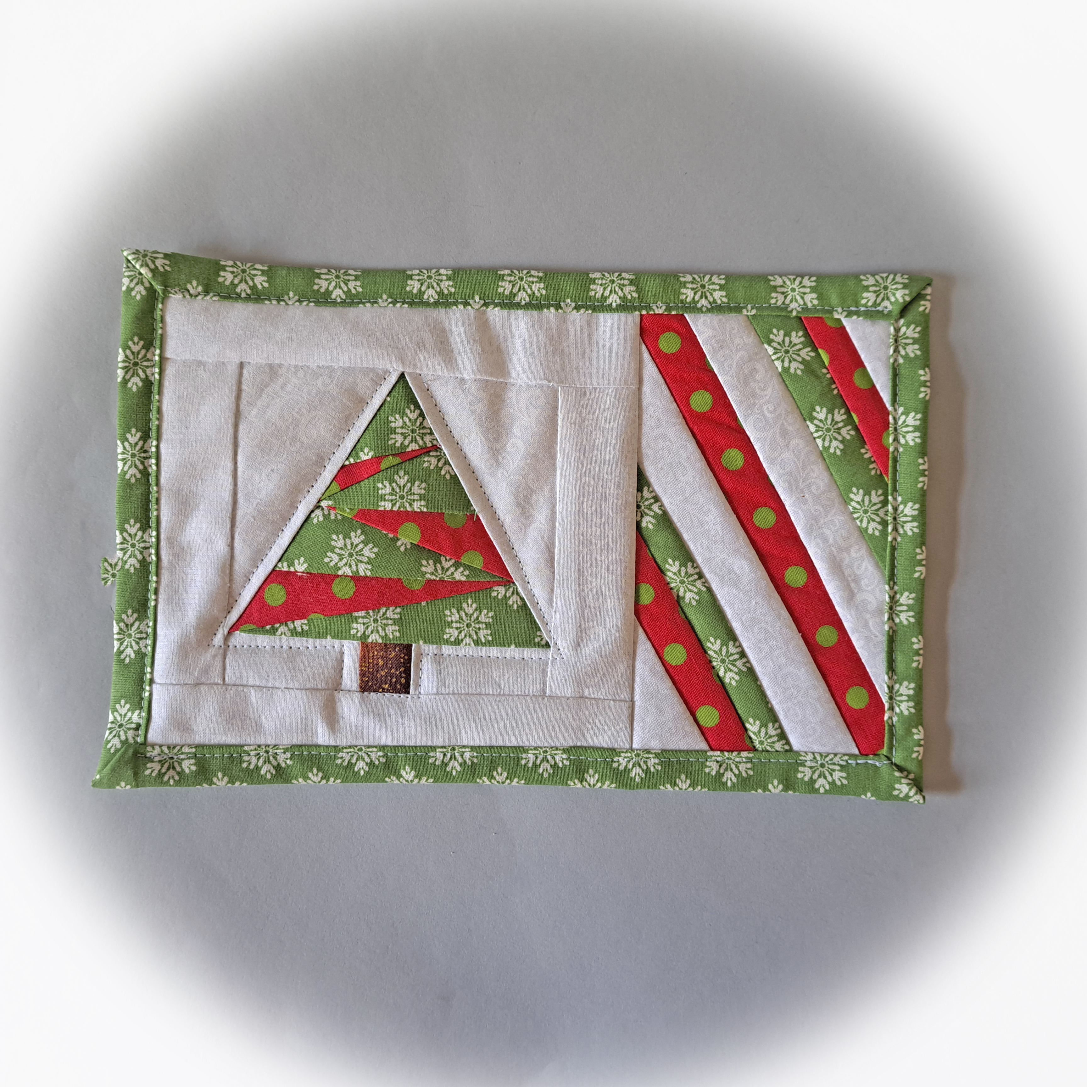 Handmade Fabric Quilted Mug Rug - Red and Green Christmas Tree - Single