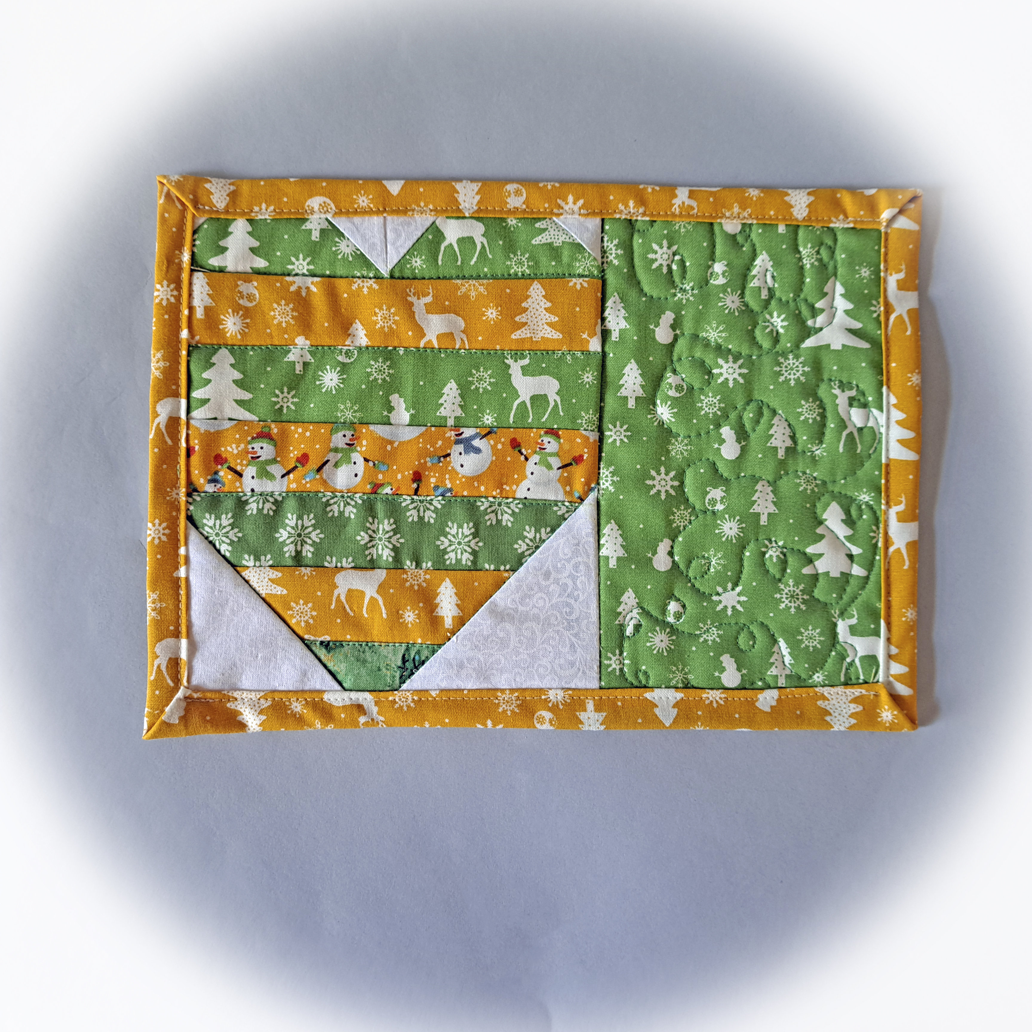 Handmade Fabric Quilted Mug Rug - Green and Gold Heart - Single