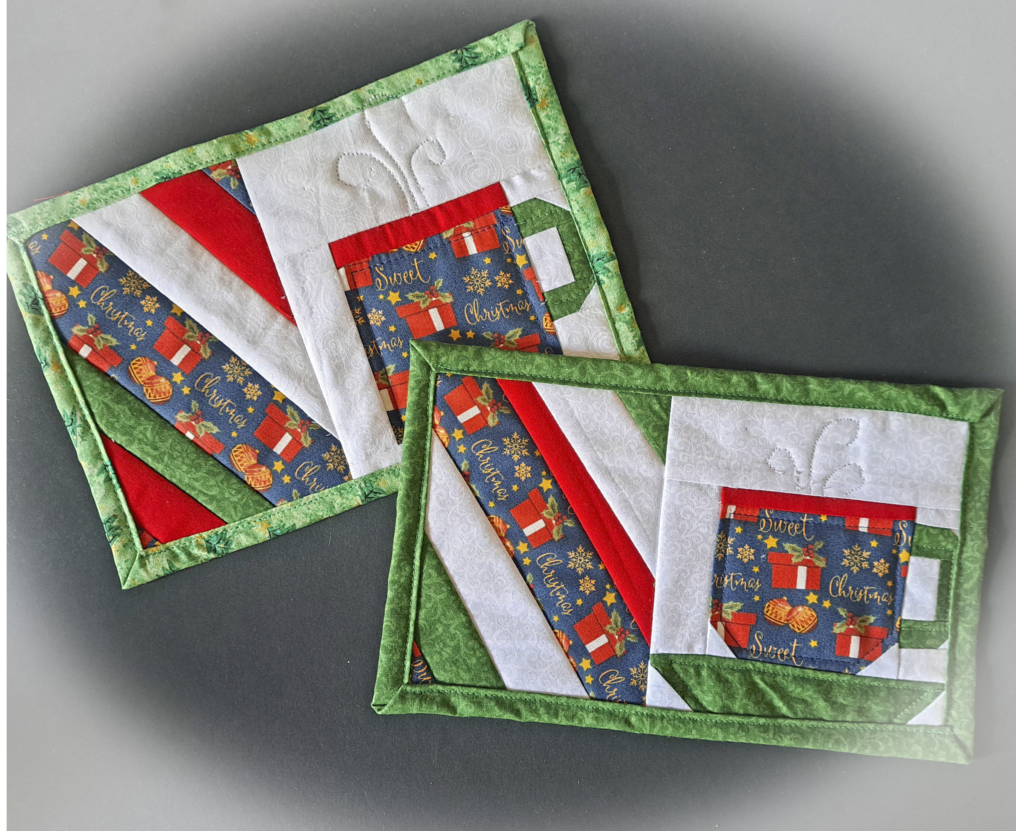 Handmade Holiday Fabric Quilted Mug Rug - Teacup or Coffee Mug - Single or Set
