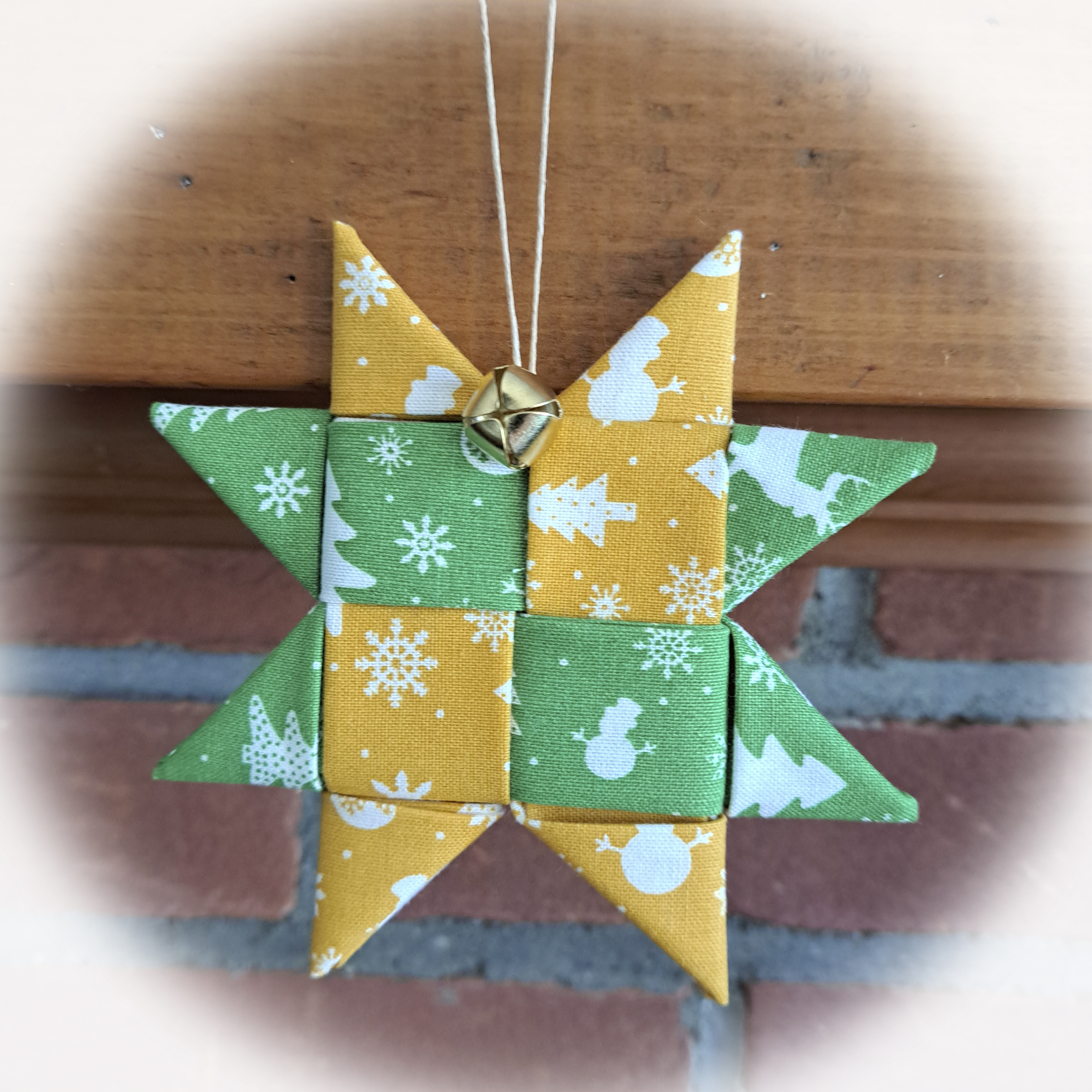 Handmade Scandinavian Fabric Star Ornaments in Green and Gold - Single or Set